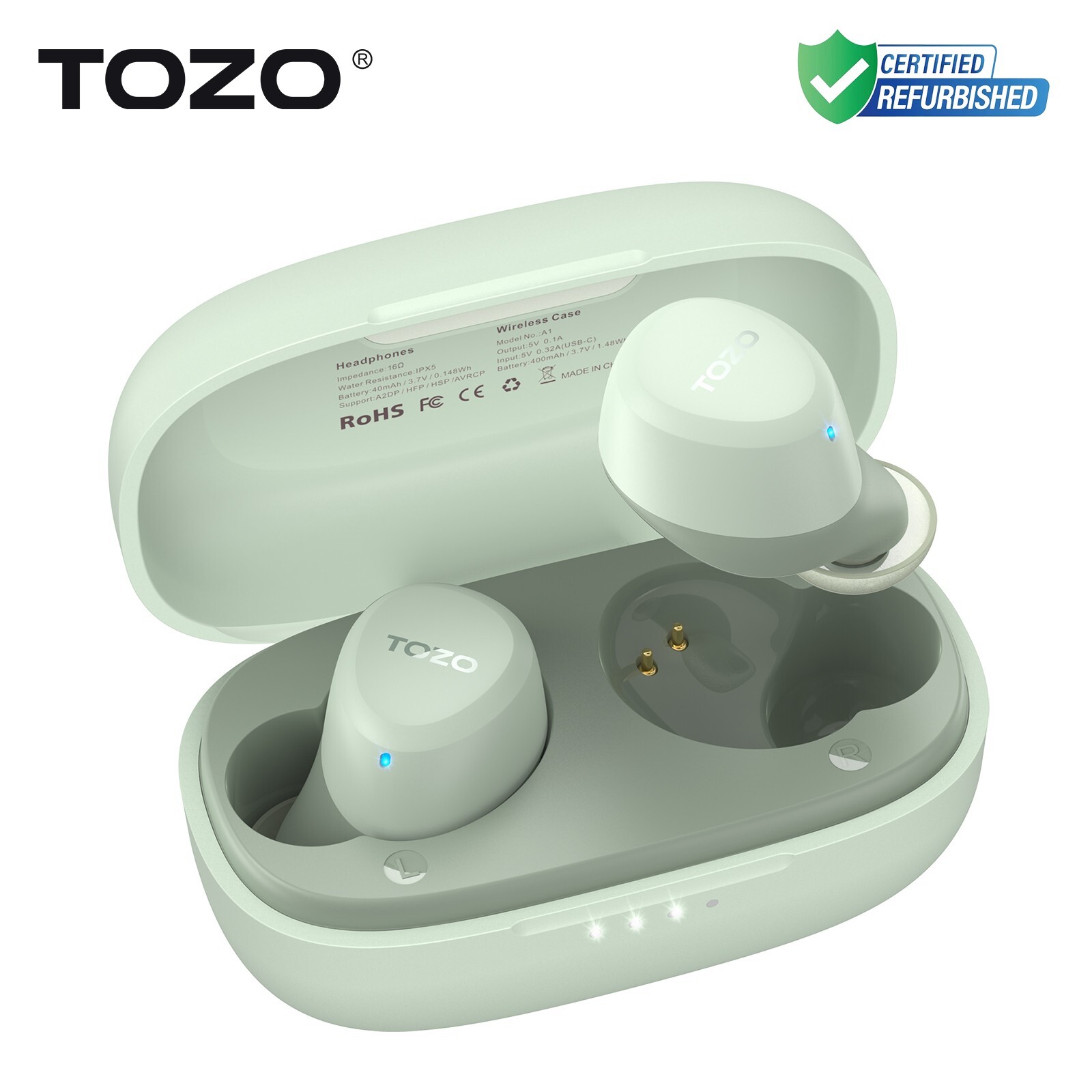TOZO A1 Wireless Earbuds Bluetooth 5.3 In-Ear Headphones, Green