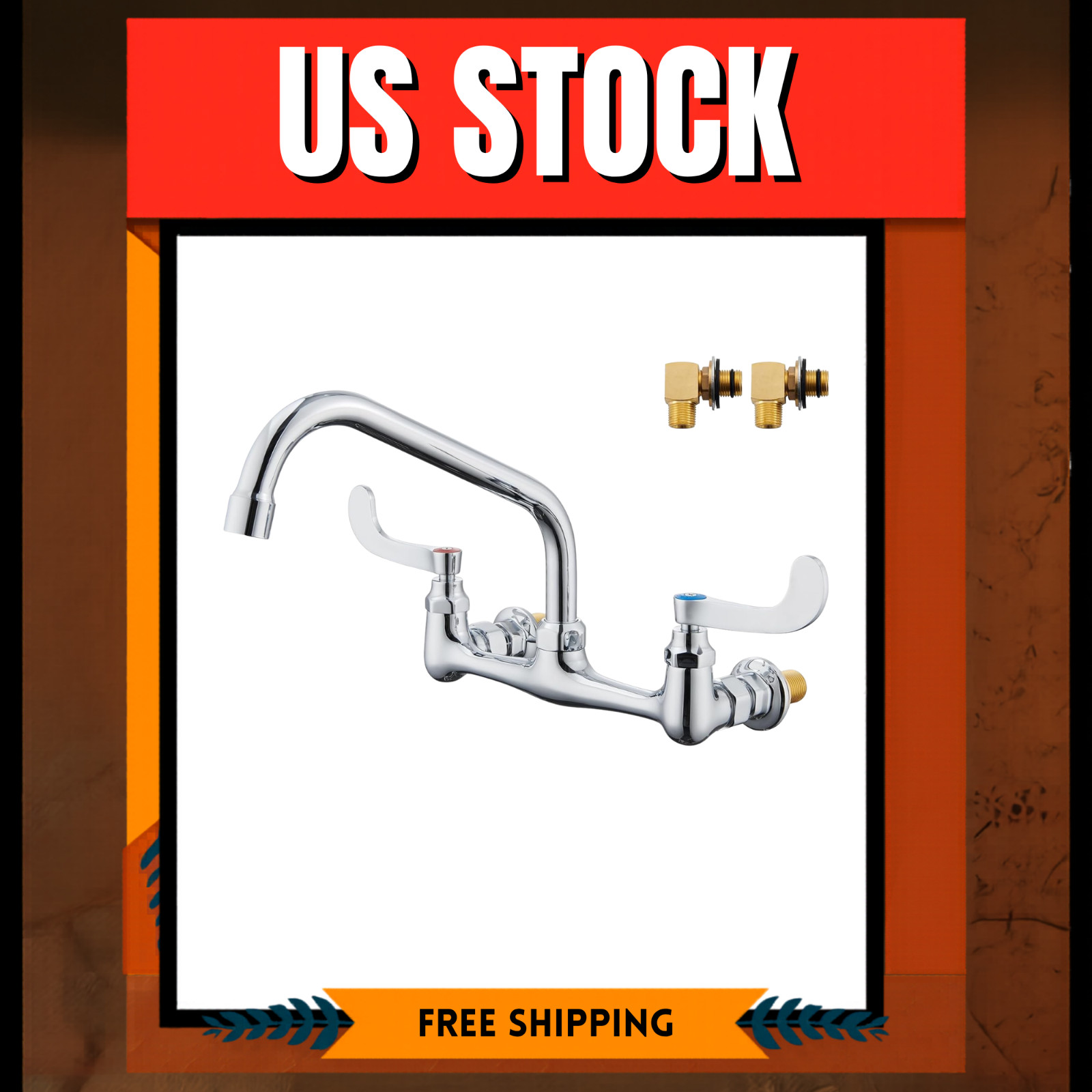 Wall Mount Commercial Sink Kitchen Faucet 8 Inch Adjustable Center