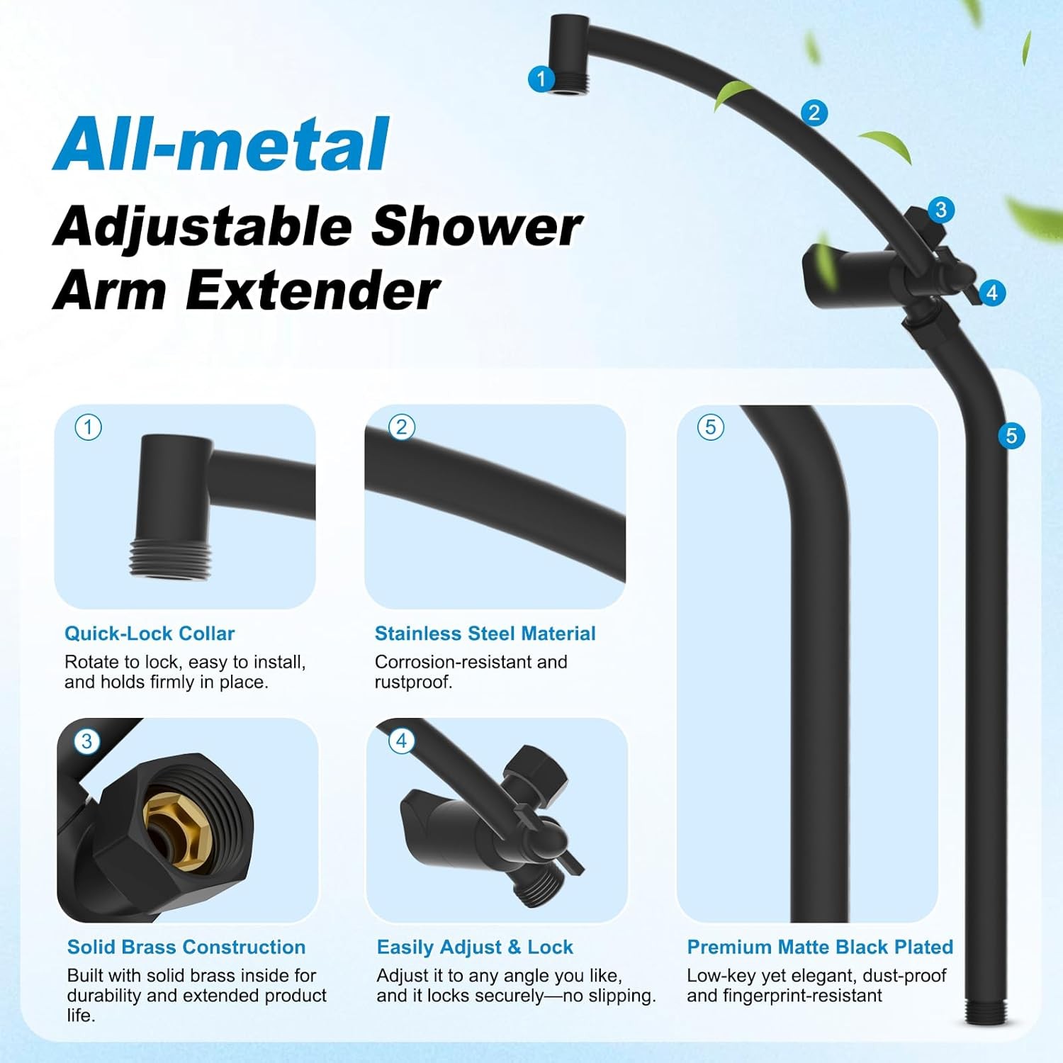 10" Black Rain Shower Head with Handheld, High Pressure Boosting Rainfall