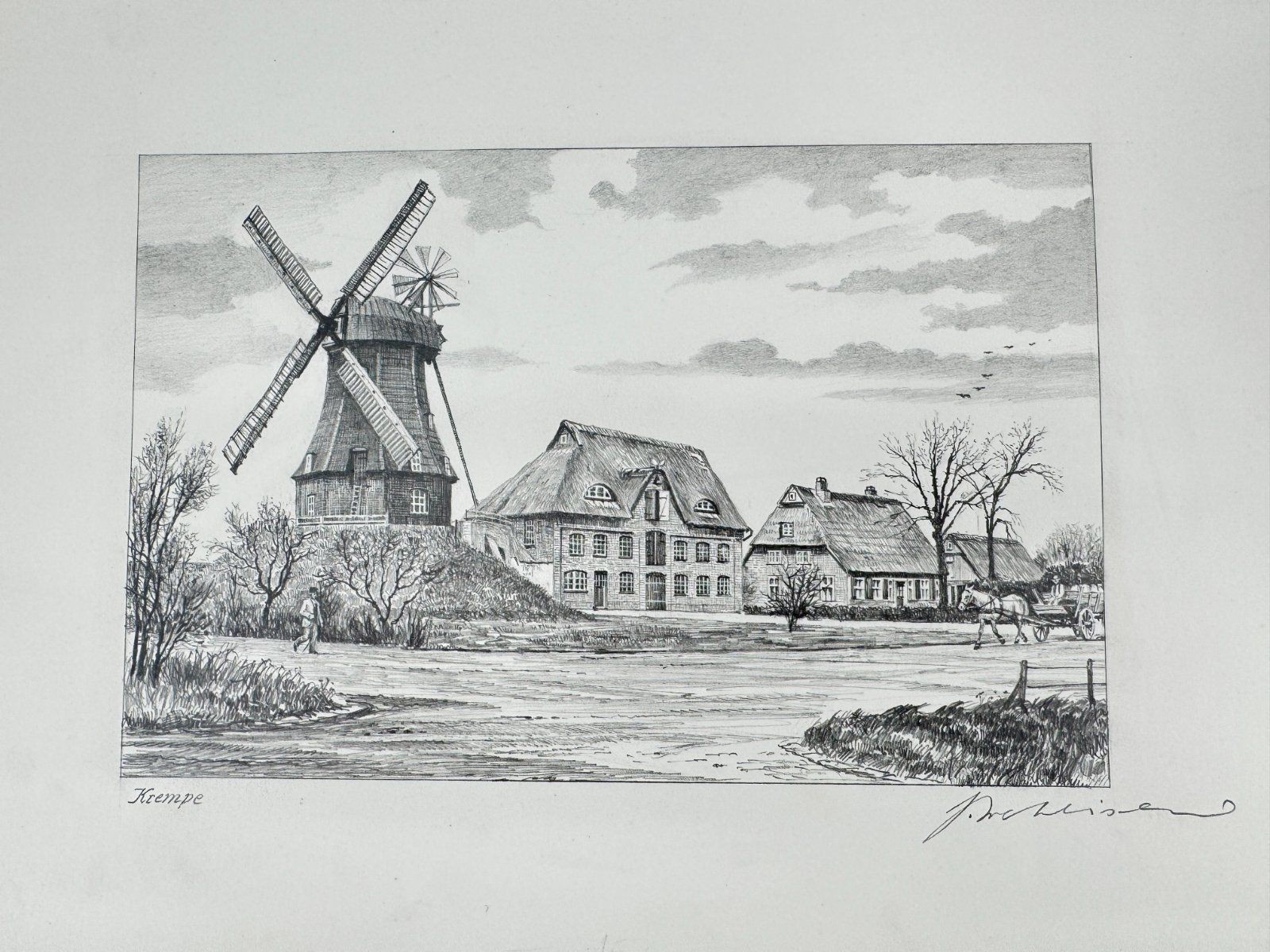 * HEINZ WEHLISCH DRAWING BRIM MILL VIEW SIGNED
