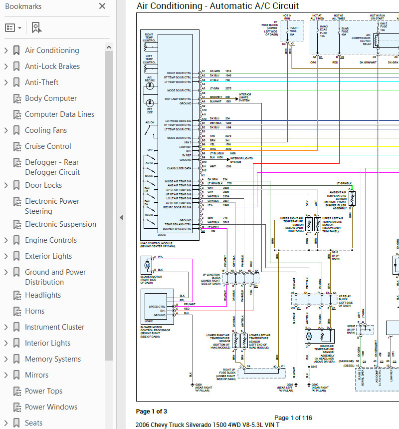 Chevrolet Silverado 1500 2006 Color Wiring Diagram V8 5.3L 4WD pdf