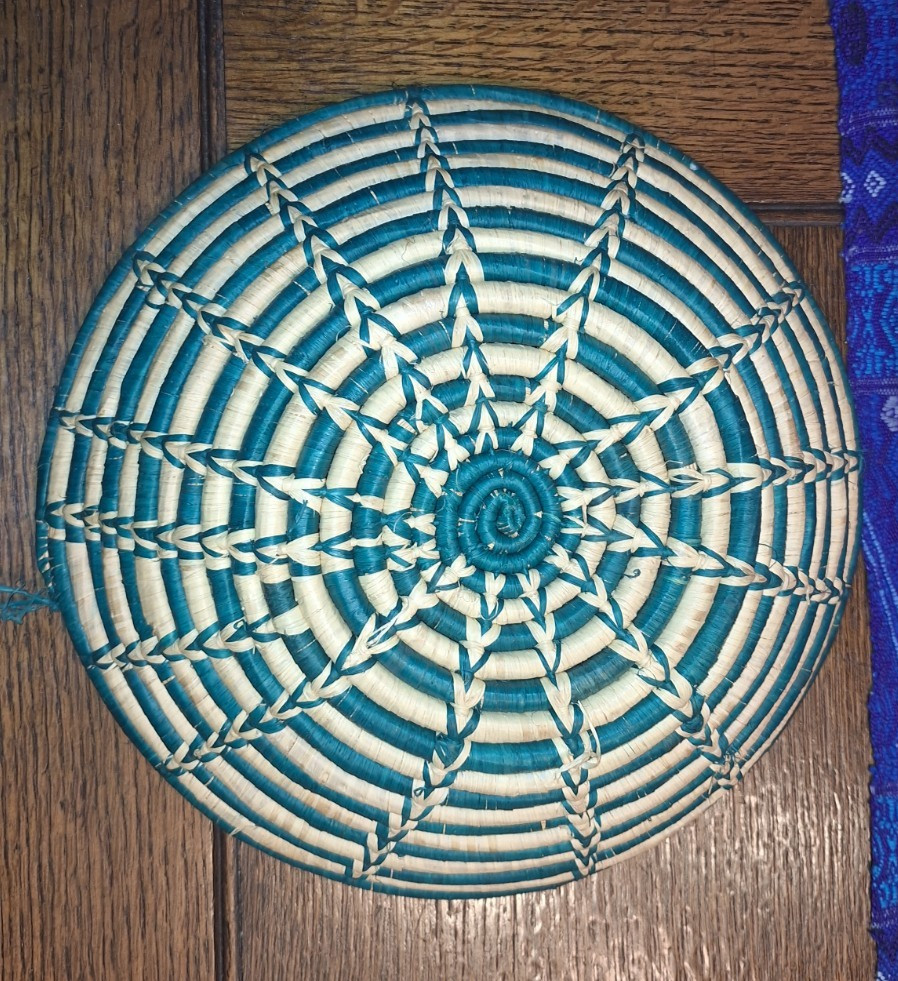 Rwandan Handmade Basket Green & Tan