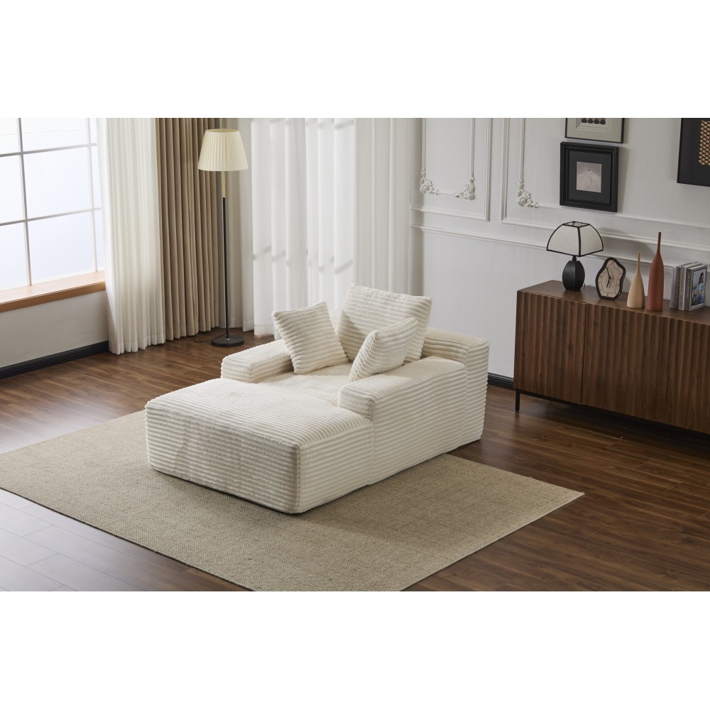 Oversized Chaise Lounge Chair, Plush Sleeper Daybed Corduroy Sofa White