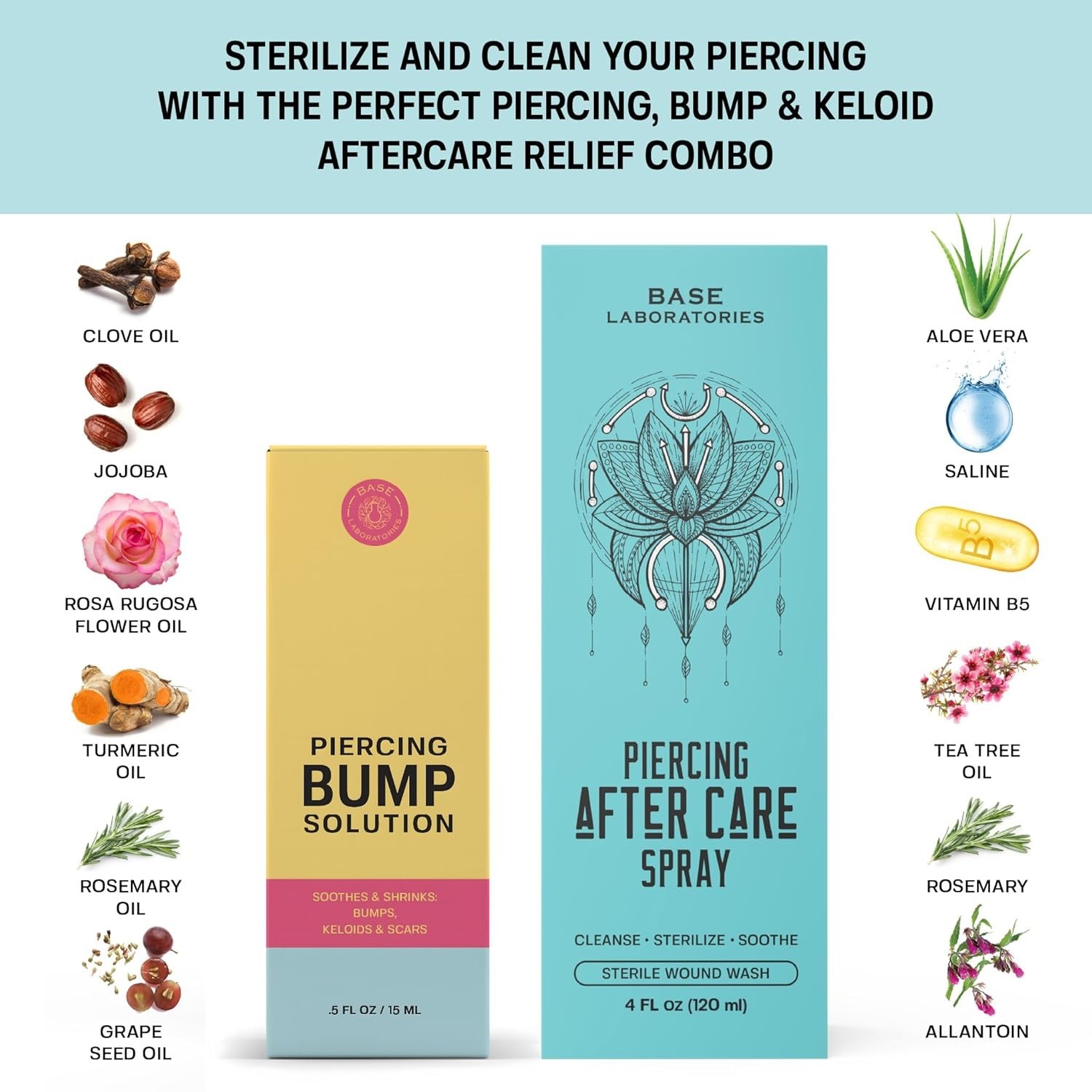 Piercing Aftercare Kit: Keloid & Piercing Bump Solution Oil15ml + Piercing Af...