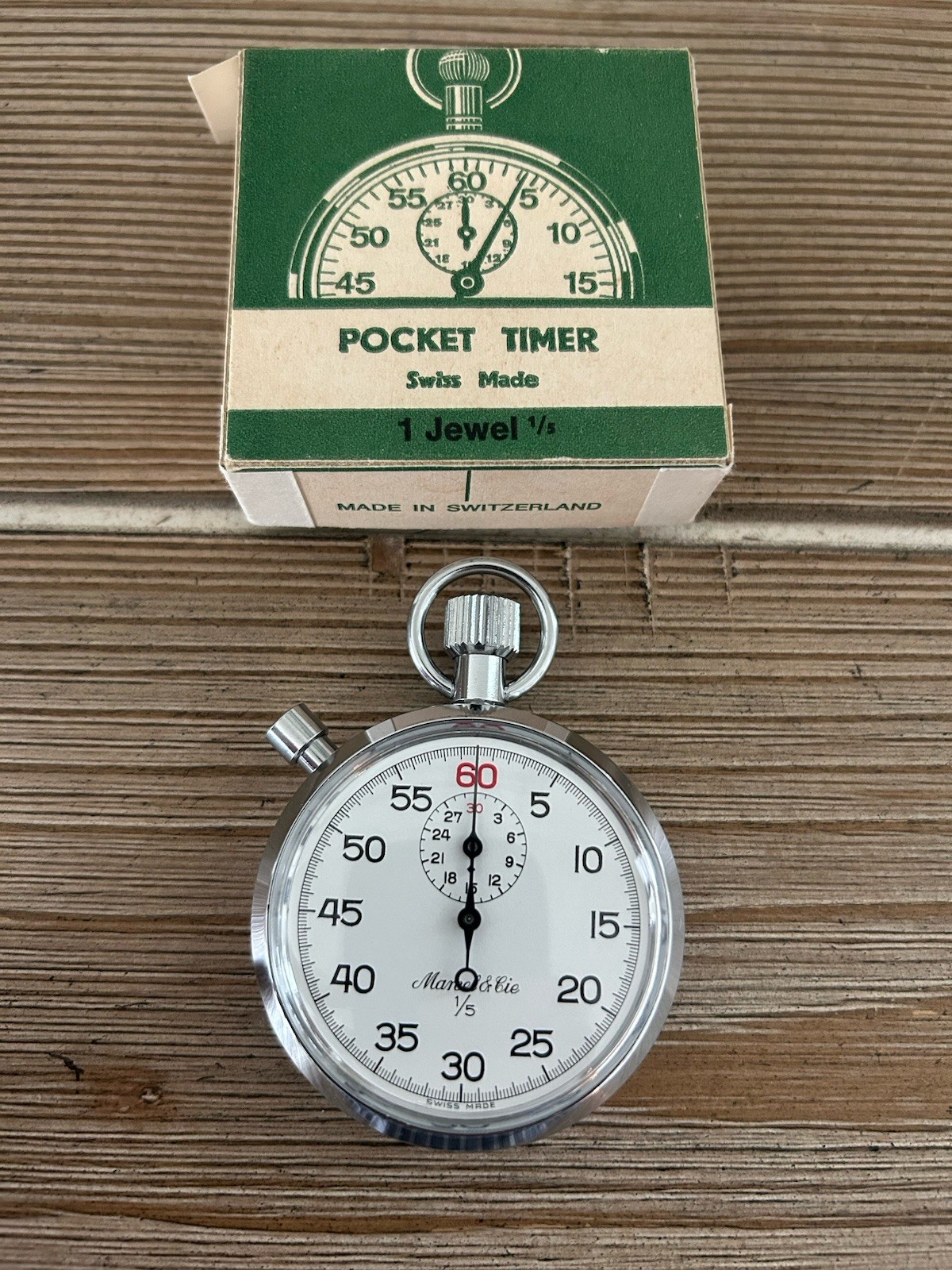 NOS Vintage Manco & Cie Swiss Made Pocket Timer Stopwatch New In Box