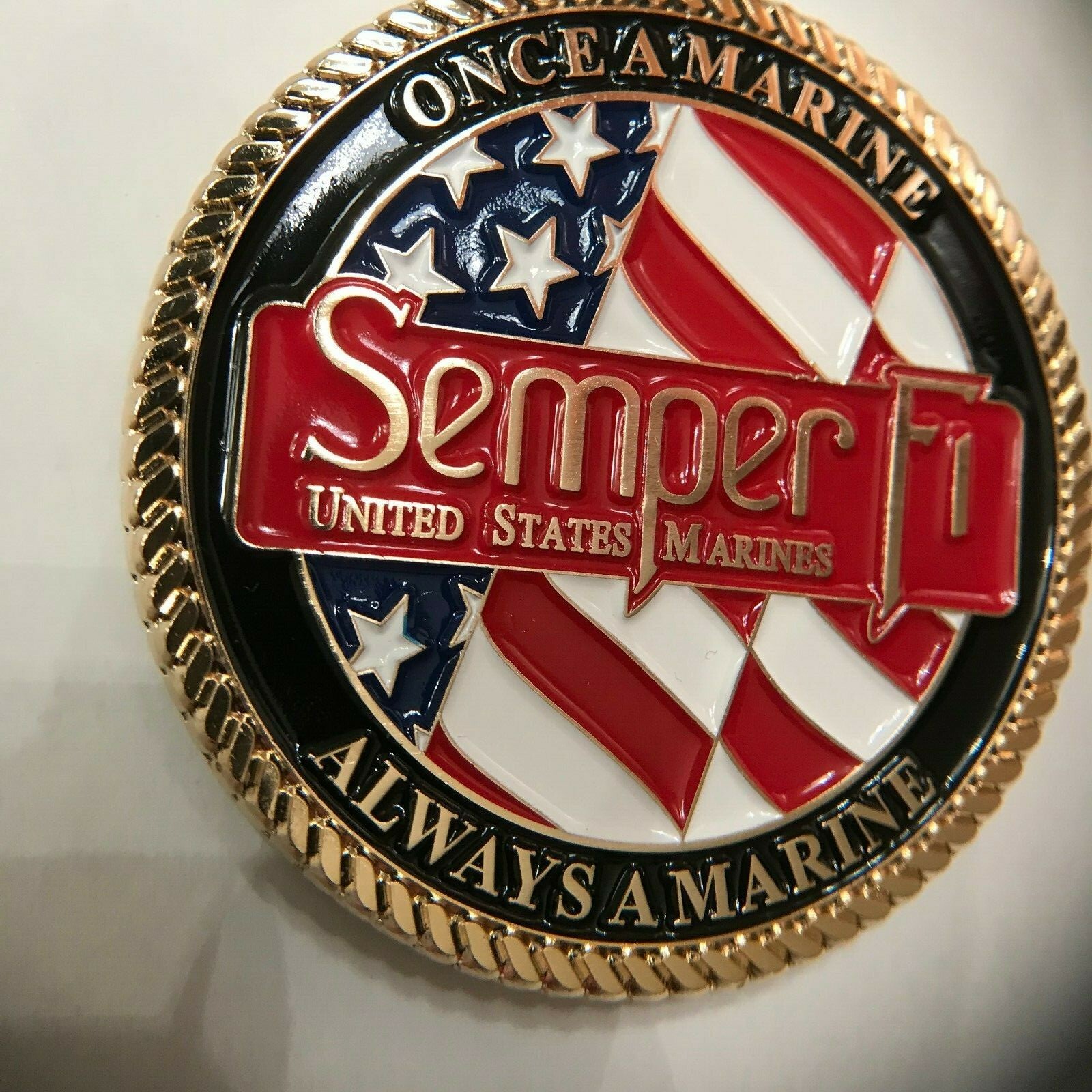 USMC ONCE A MARINE ALWAYS A MARINE CHALLENGE COIN HONOR COURAGE COMMITMENT