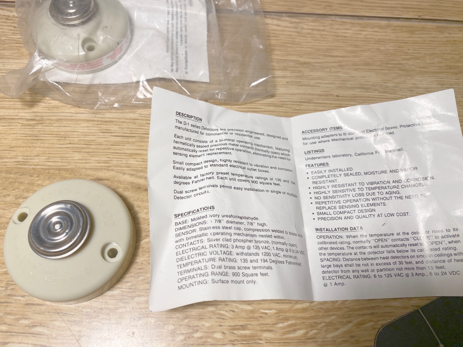 Heat Detector Sensor for alarm system (United Security Products # D-1 )