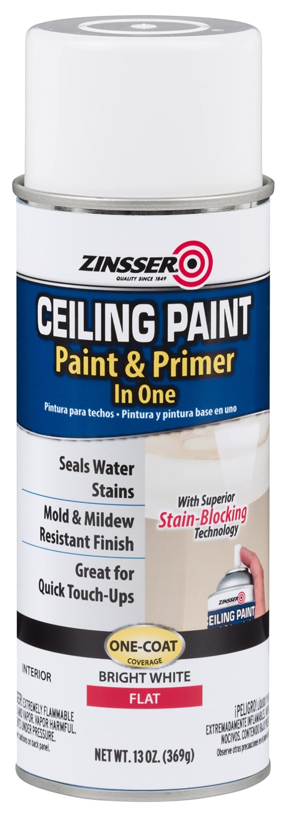Zinsser Ceiling Paint And Primer White Spray 13 Ounce Low Odor Fast Drying