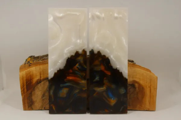PEARL, BLUE ORANGE SWIRL COMPOSITE KNIFE HANDLE MATERIAL BLANK SCALES (7387)