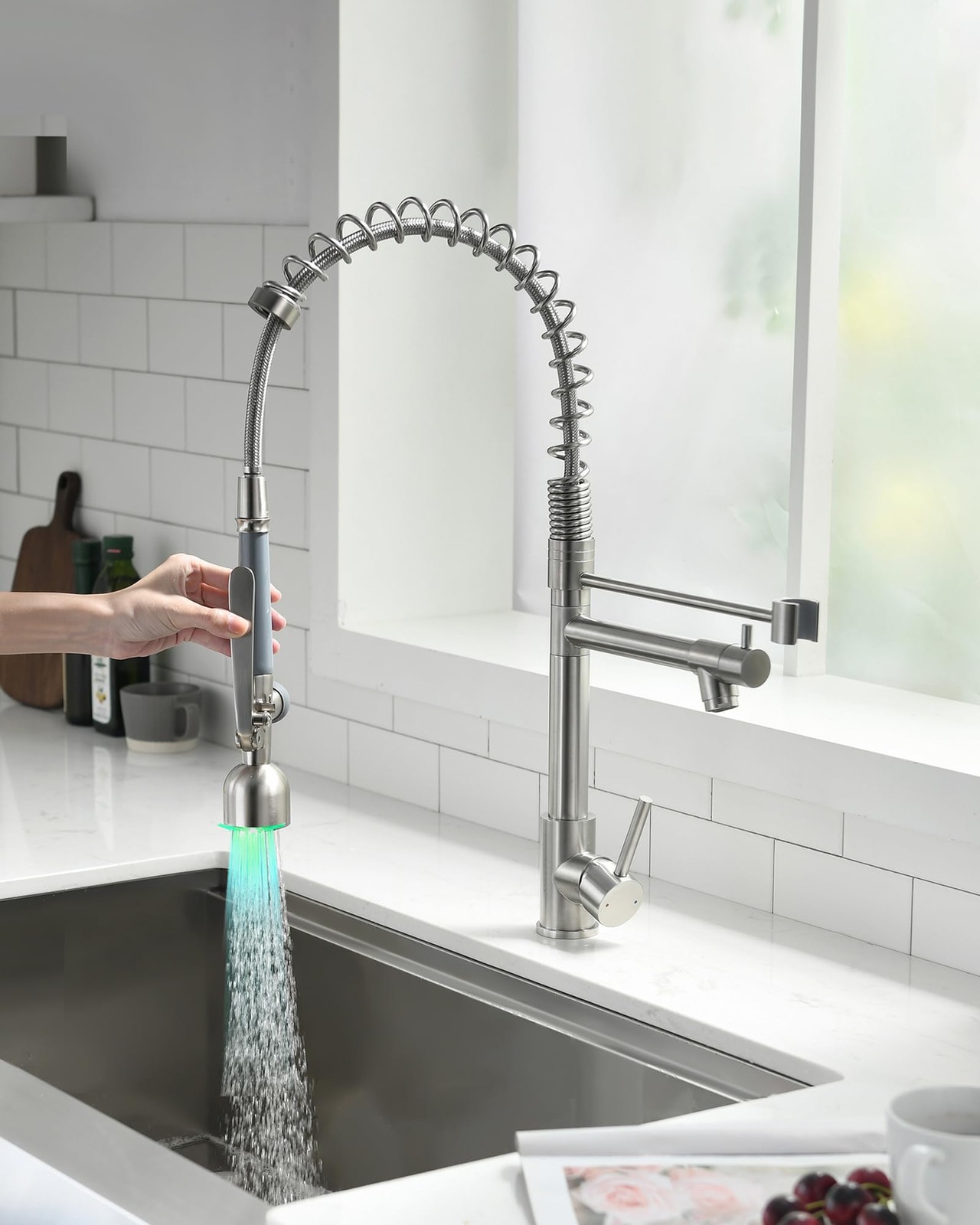 Fapully Commercial Single Handle Pull Down Sprayer Brushed Nickel Kitchen