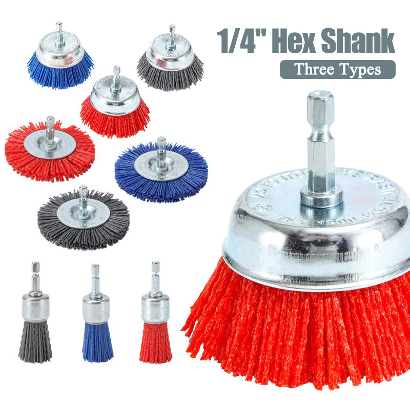 Abrasive Wire Wheel Brush Kit Hex Shank Tool Rotary for Wood Carving & Furniture
