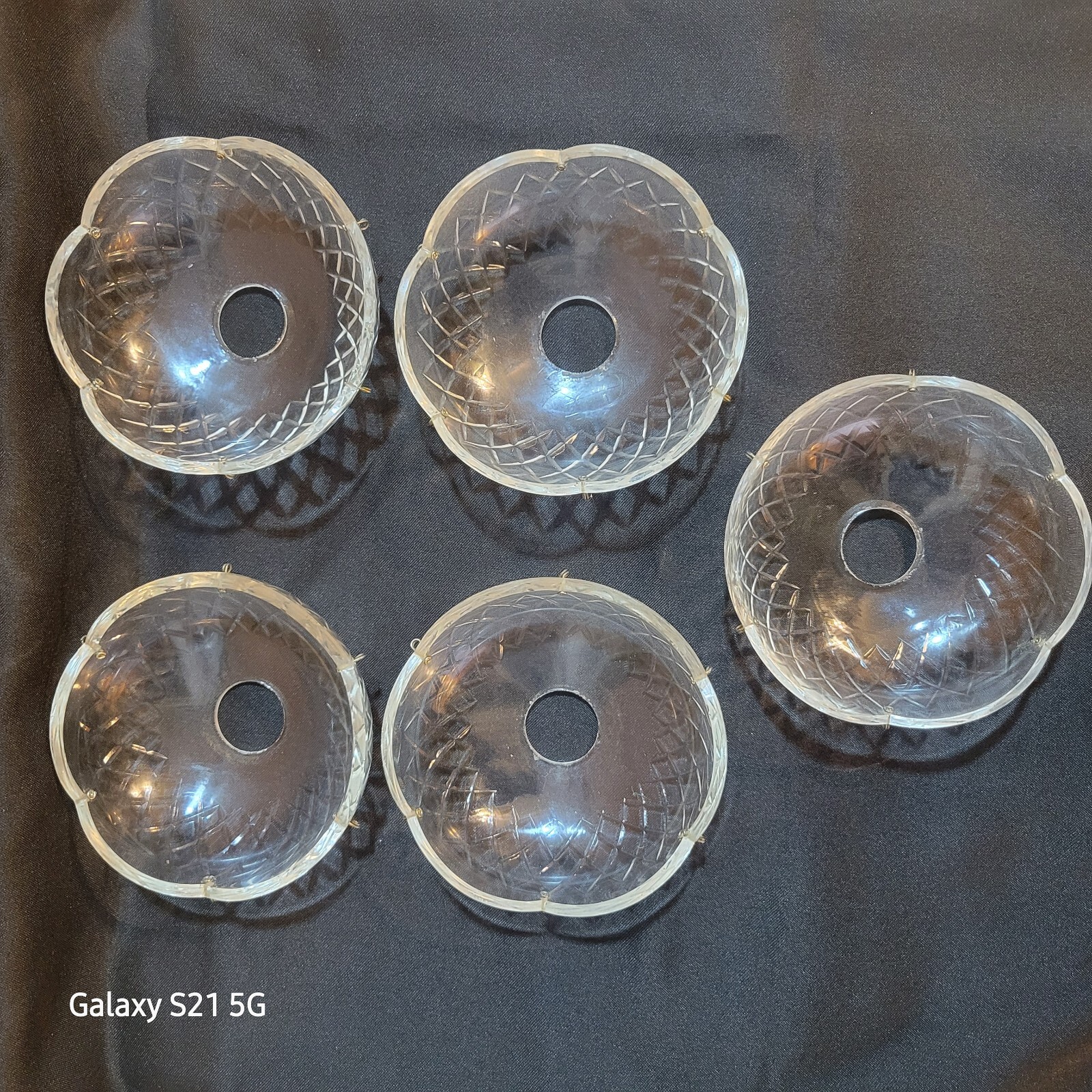 Chandelier Lot of 5 Vintage 4 1/4" Lamp Replacement Crystal Bobeche Cups 6 Pins