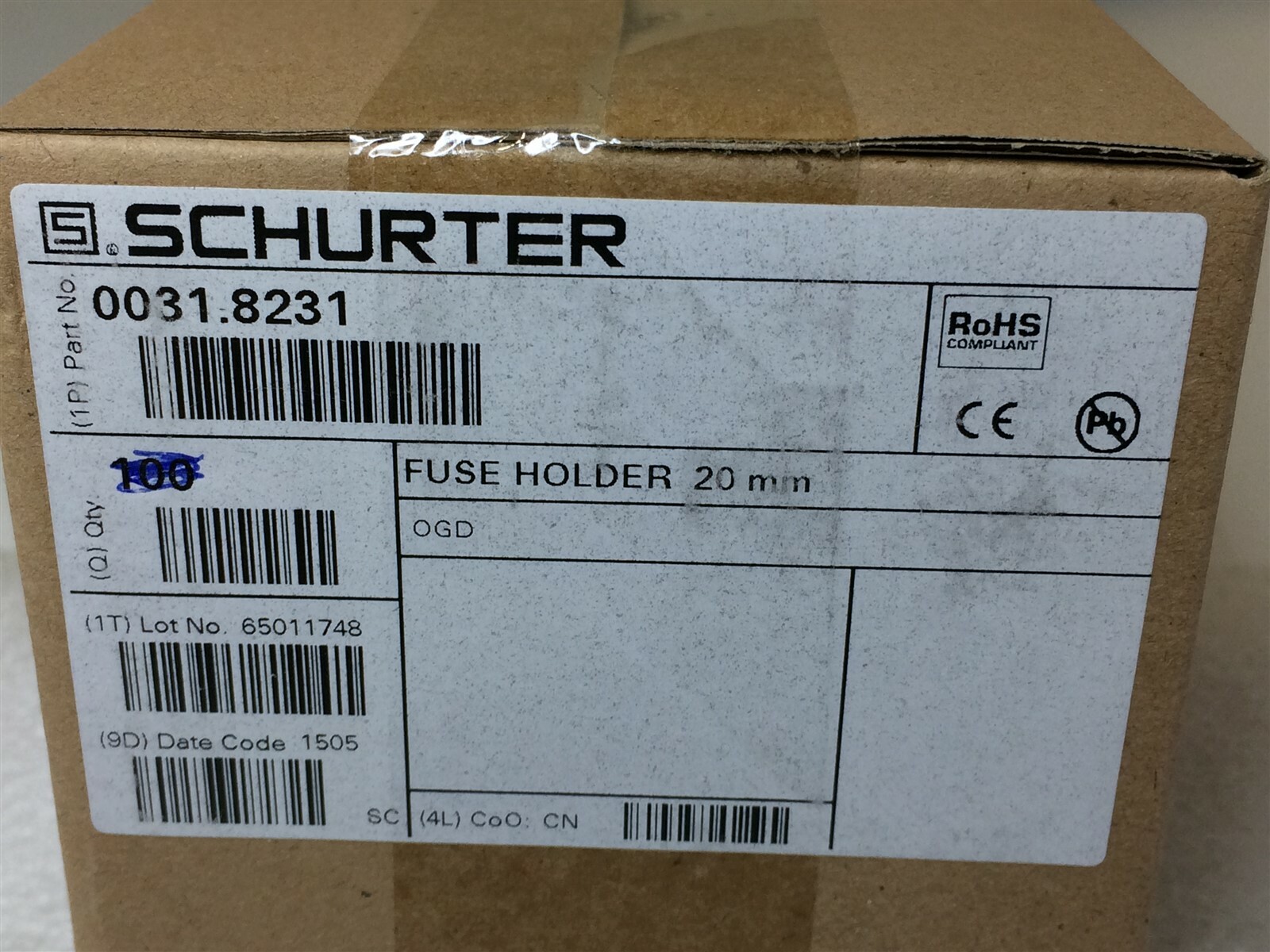 31.8231 SCHURTER 0031.8231 FUSE BLOK CARTRIDGE 600V 16A PCB ROHS 10 PIECES