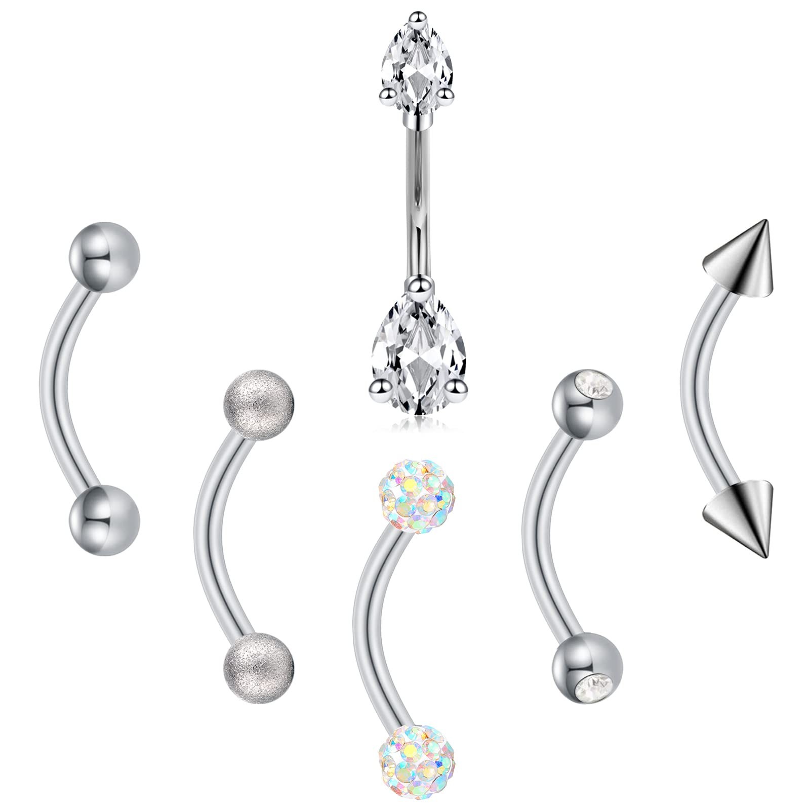 FECTAS 14g Belly Button Rings Small Petite Surgical Steel CZ Petite Navel Rin...