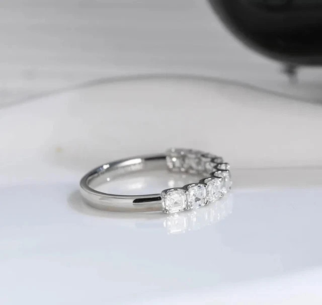 3Ct Asscher Cut Lab Created Diamond Half Eternity Band Ring 14k White Gold Over
