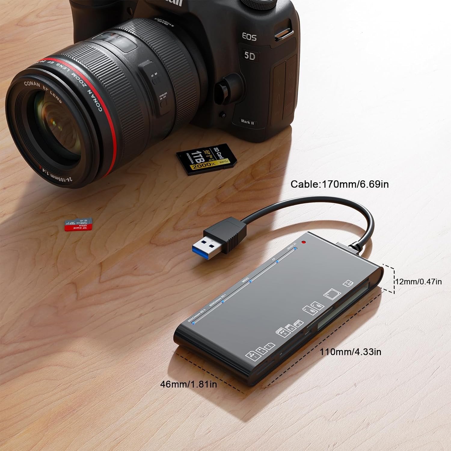 Card Reader USB 3.0, Multi-Card Reader for xD/CF/MS/SD/TF, 7-in-1 Memory Adapter