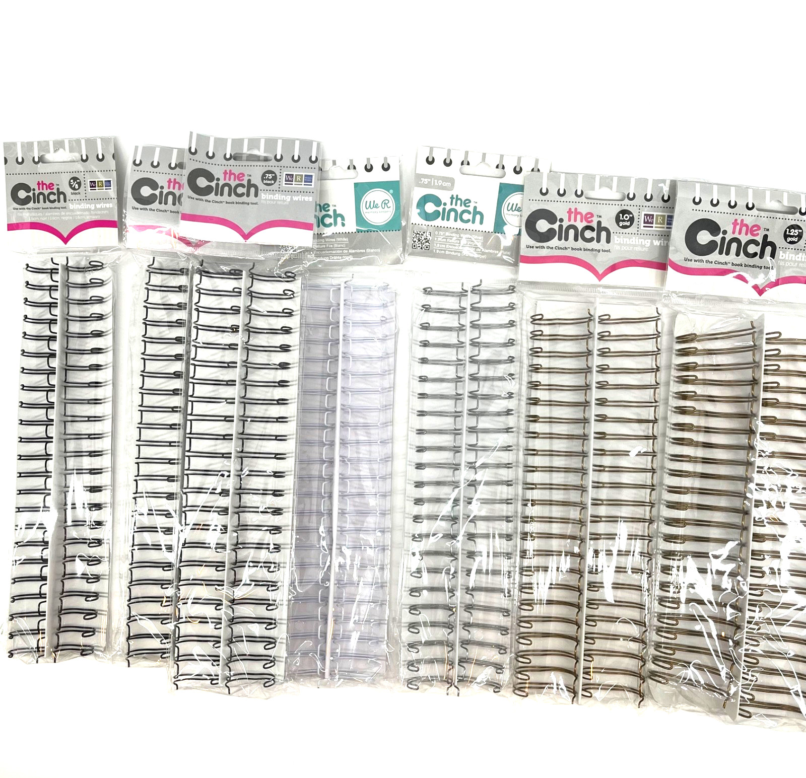 LOT of 7 We R Memory Keepers Cinch Book Binding Wires .625" to 1.25" Black Gold