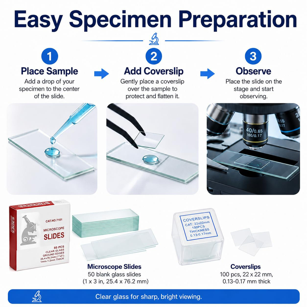 Microscope Slides and Covers – 50 Blank Glass Slides for Microscope