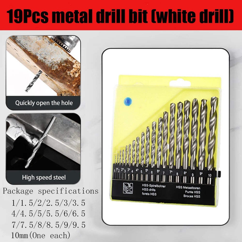 19pcs M35 Cobalt Drill Bit Set 1mm-10mm Metric Bits for Cast Iron and Copper