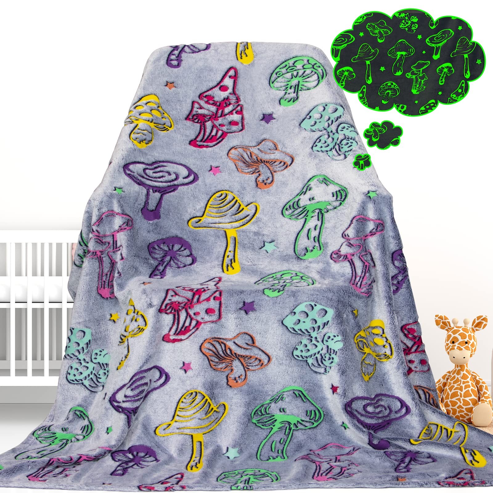 Mushroom Blanket Gifts for Women Girls - Mushroom Decor Glow in The Dark Blan...