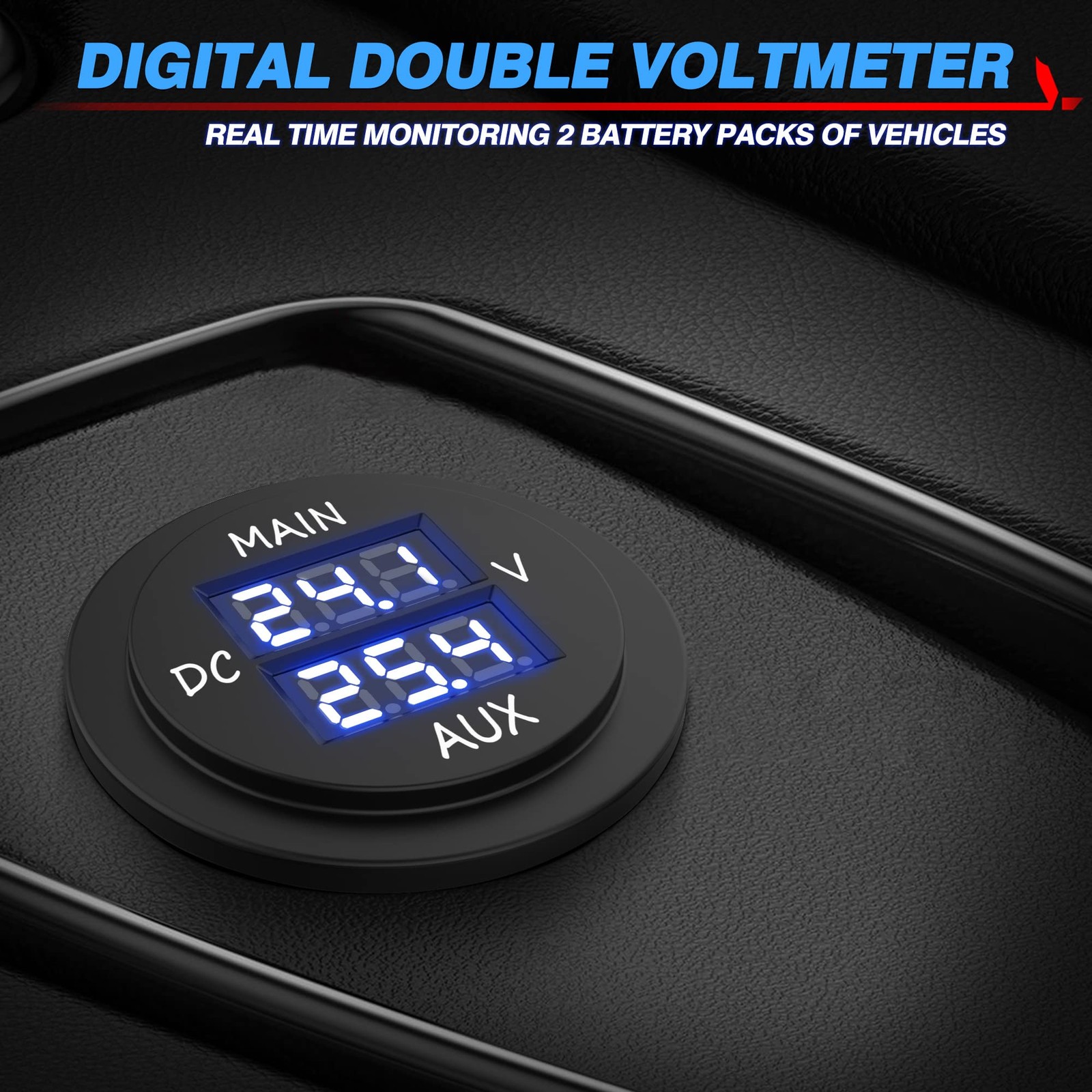 MICTUNING LED Digital Double Voltmeter, Round Vlotmeter, Blue