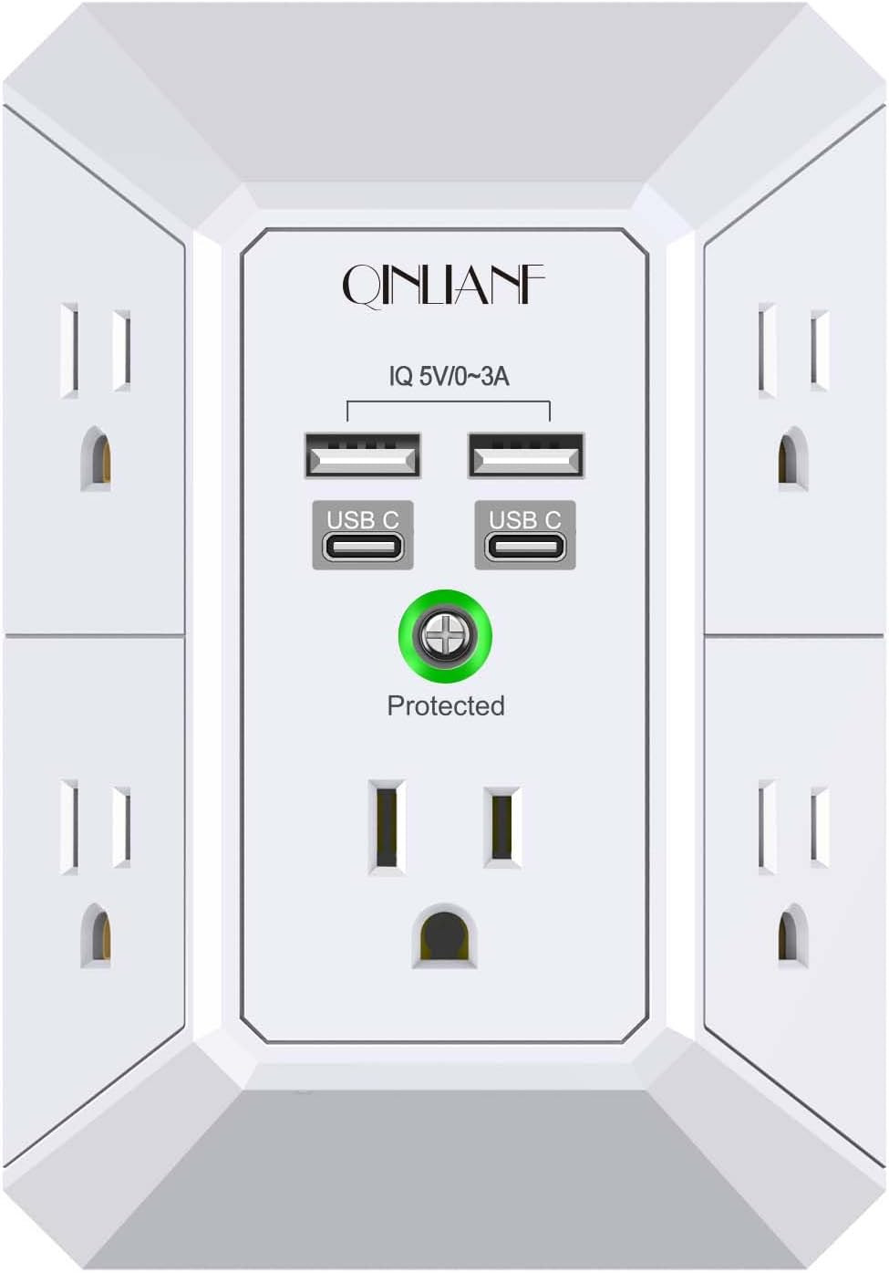 USB Wall Charger, Surge Protector,  5 Outlet Extender with 4 USB Charging Ports(