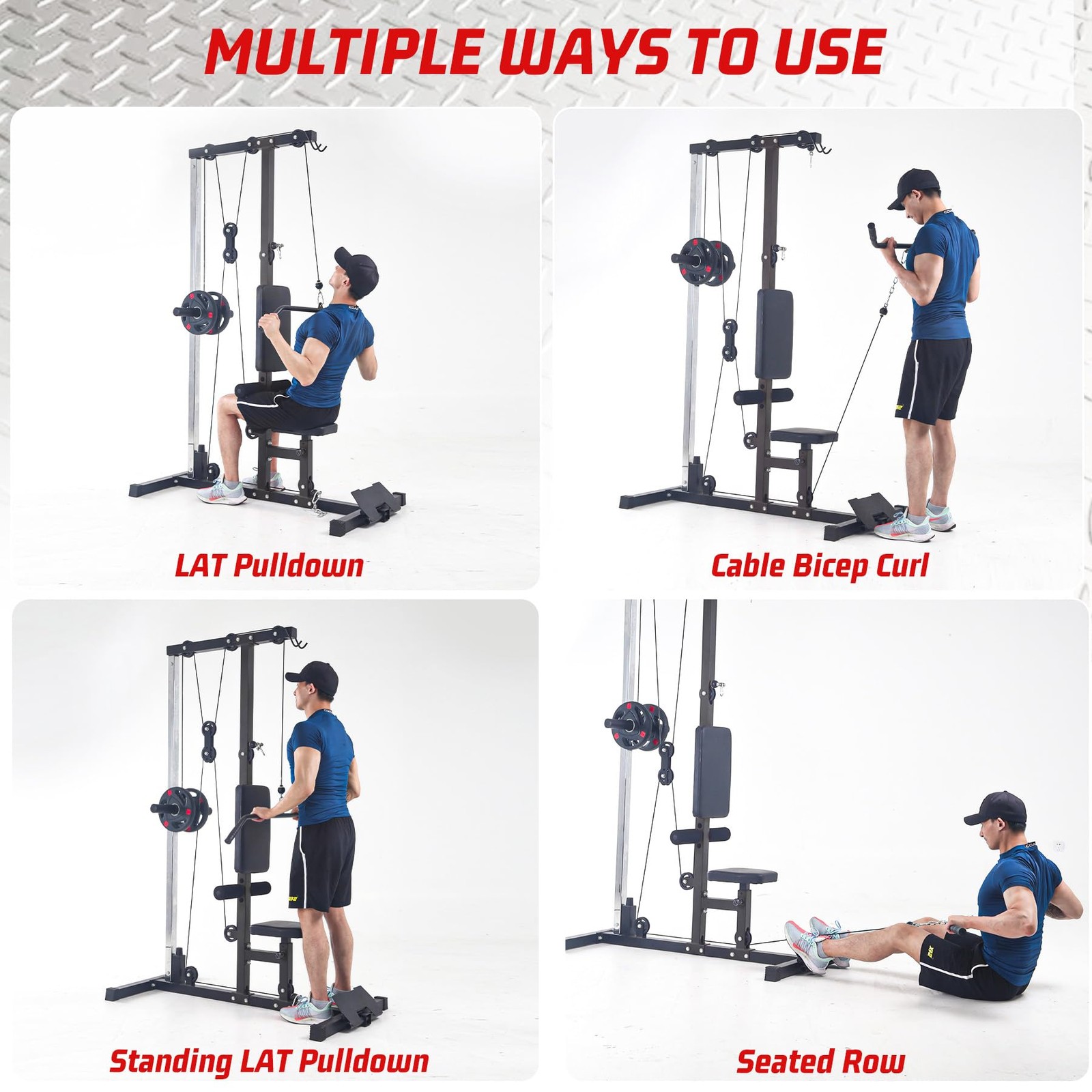 Adjustable Lat Pulldown Machine High Low Dual Pulley Cable for Strength Training