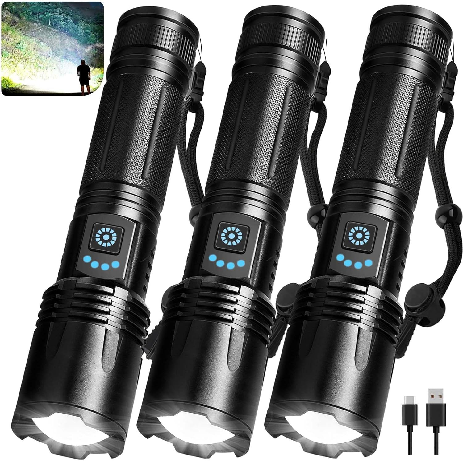 SKYFIRE 99000LM LED Flashlight Rechargeable Zoom Fire Starter Waterproof