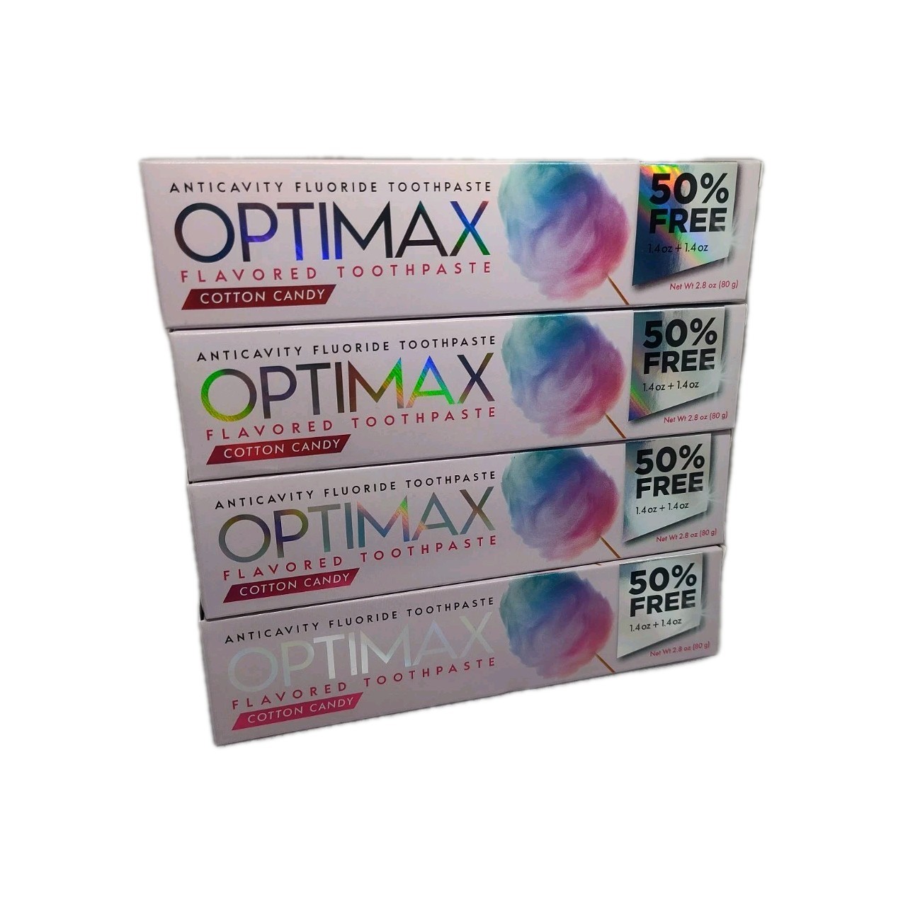 4x Optimax Anticavity Fluoride Toothpaste Cotton Candy Flavored 2.8oz