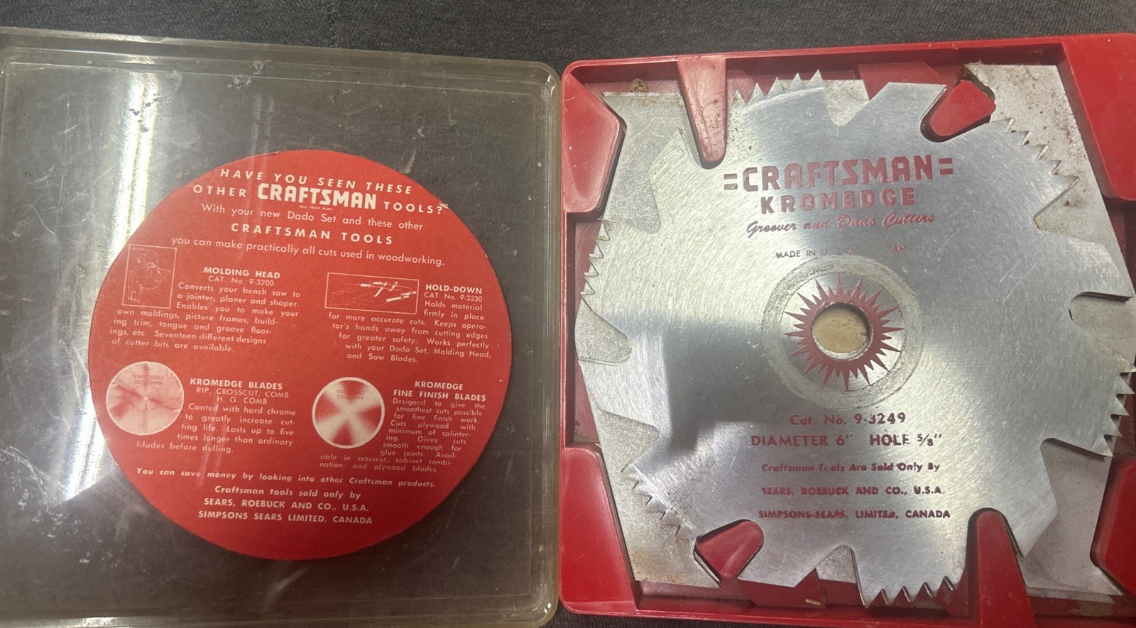 Vtg Craftsman Kromedge Dado Set 6” No 9-3249 USA With Case