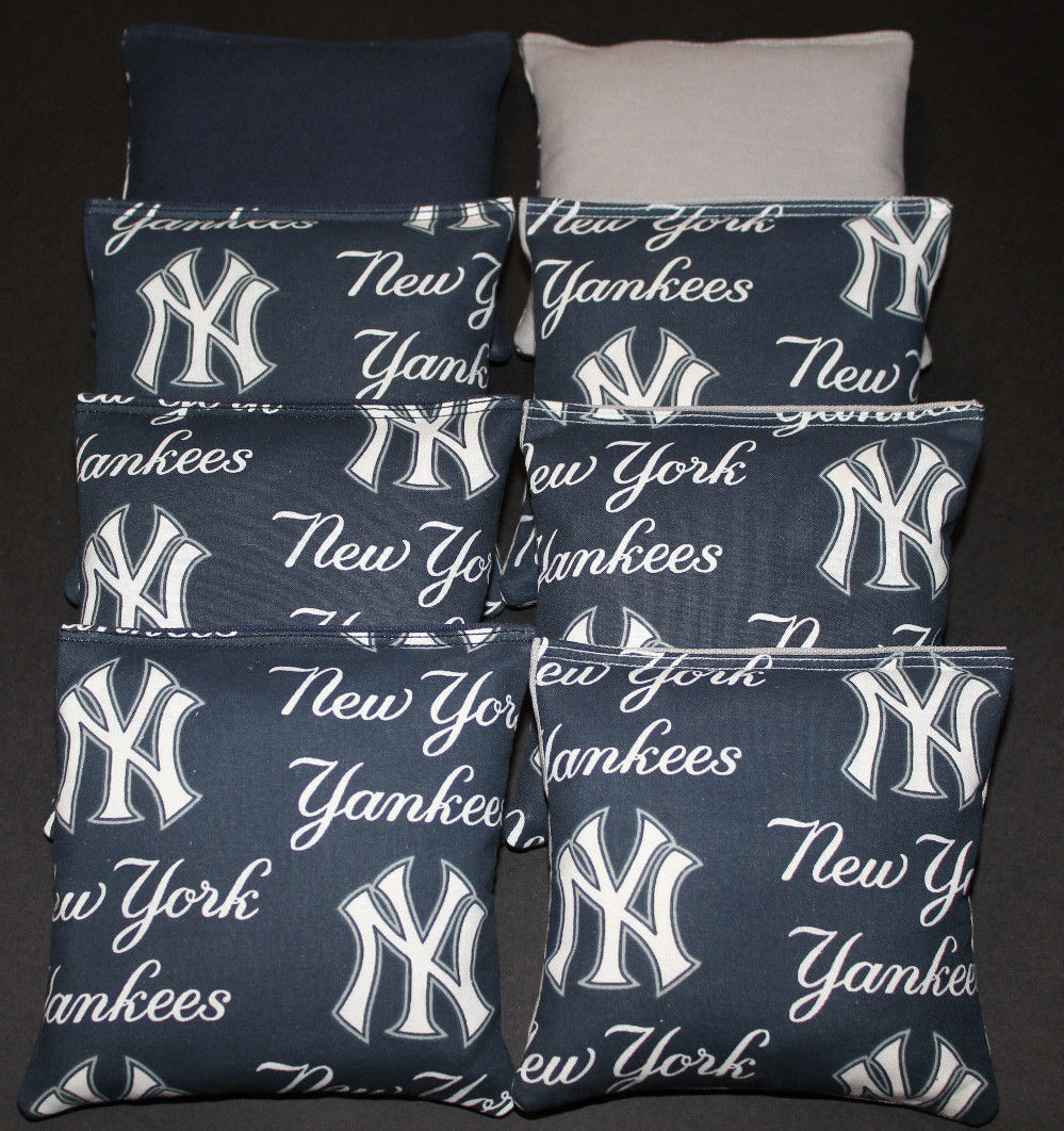 8 CORNHOLE BEANBAGS made w New York Yankees Fabric ACA Reg Bags, Top Quality