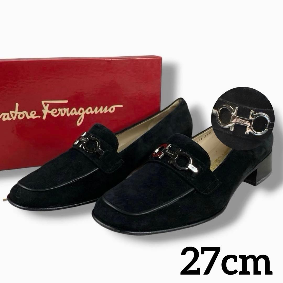 Ferragamo Dress Shoes Men 9.0US Suede Loafers Gancini Business Black Limited Edi