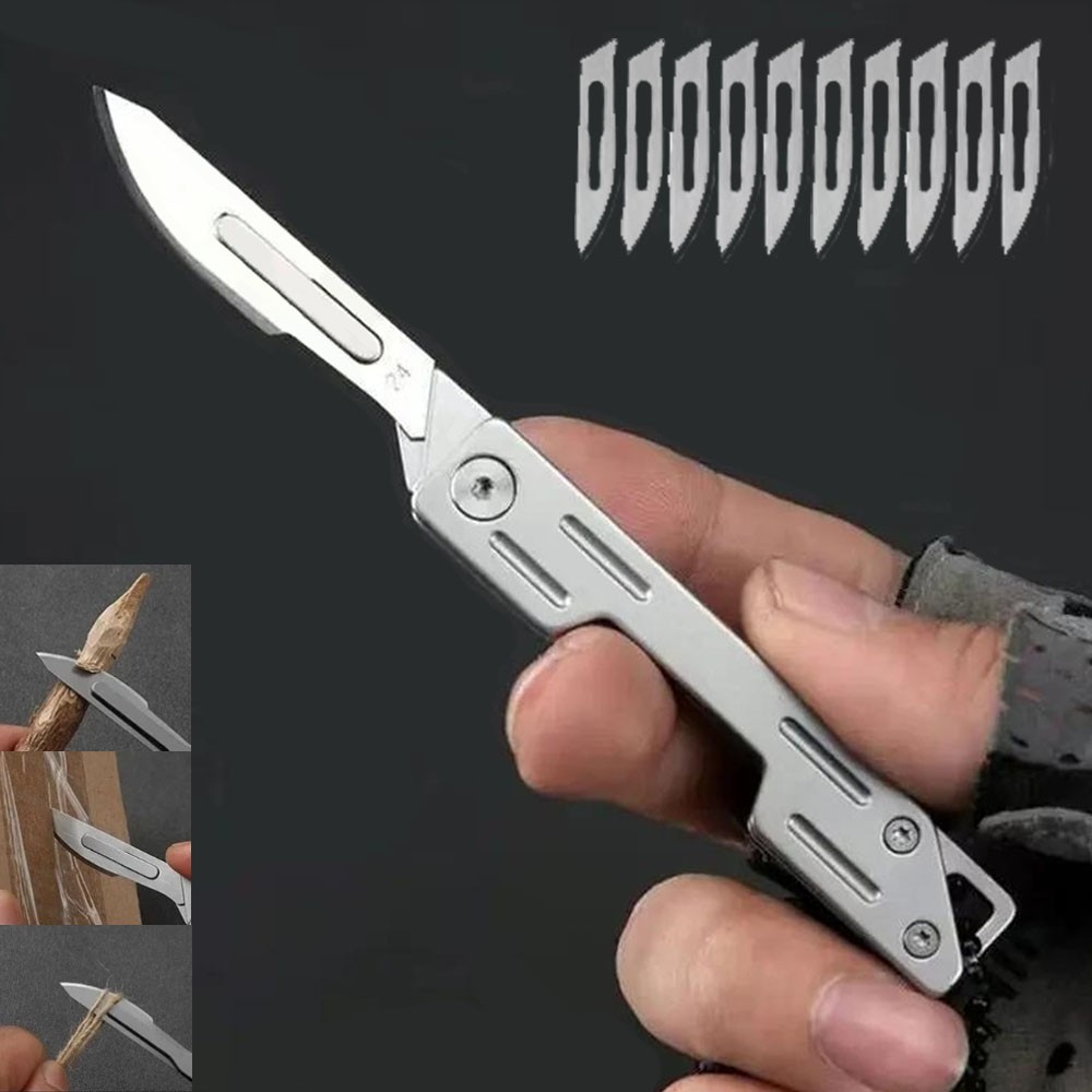 Compact Scalpel Knife,With 10 replaceable blades Sharp Stainless Steel Daily use