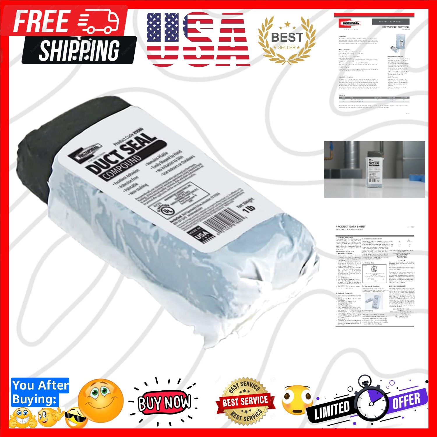 Duct Seal Compound, Easily Applied to Plumbing & Metal Fabrication, Paintable...