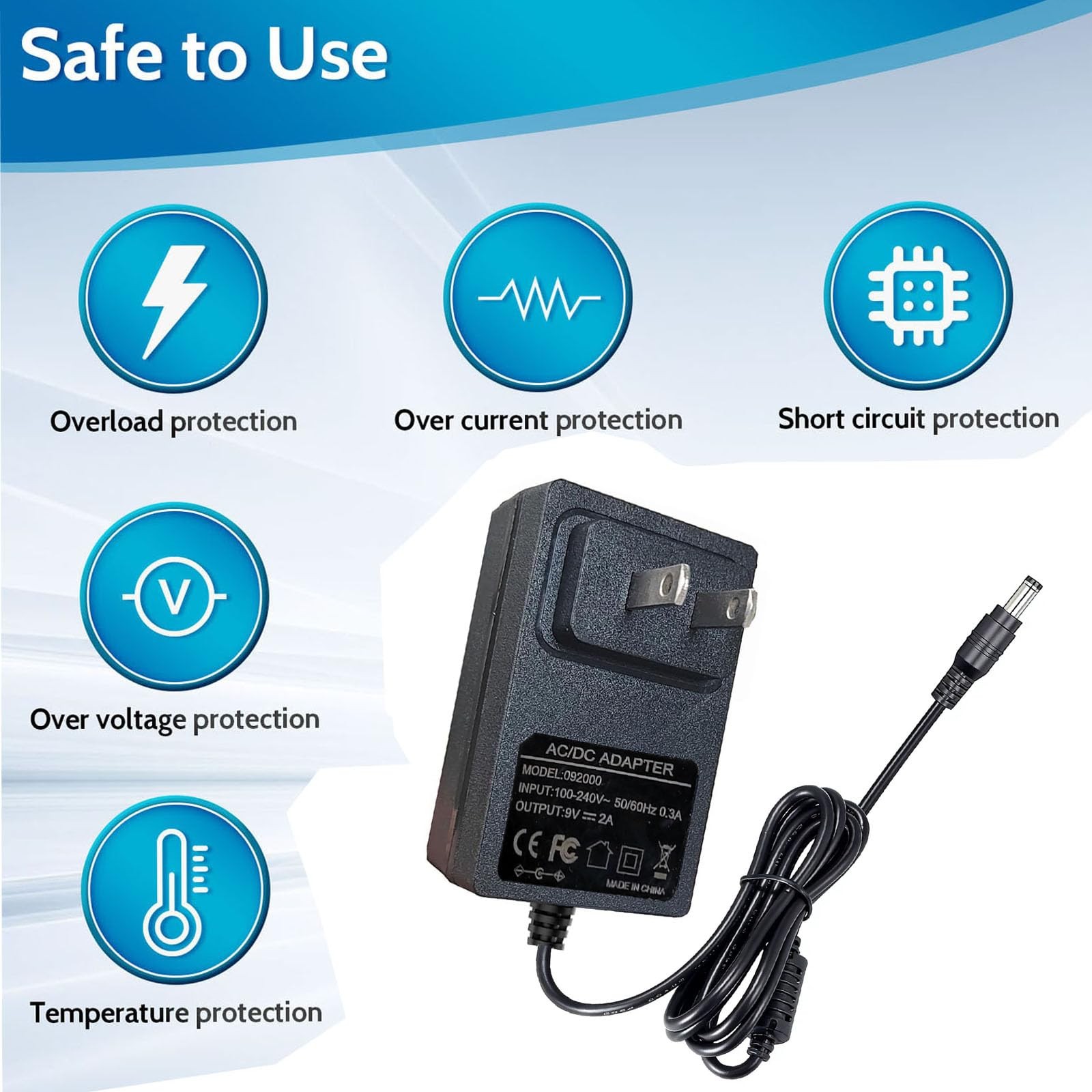 UPMMUD DC9V2A Electronic Drum Power Adapter Cord White