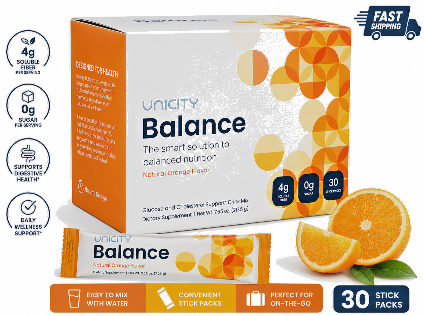 UNICITY Balance Cholesterol Support Drink Mix 30 Stick Pack (ORANGE) Exp 06/2027