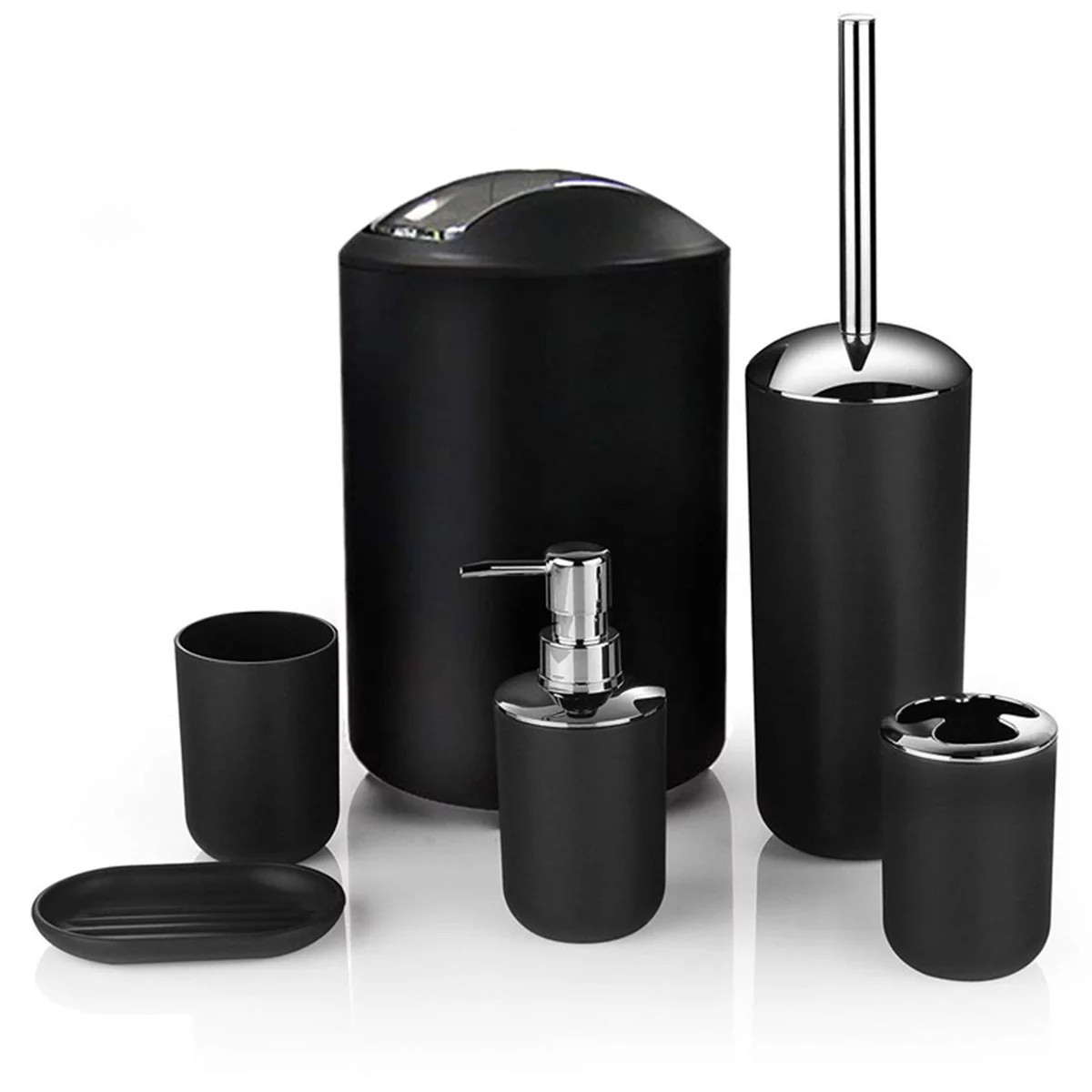 6Pcs Bathroom Accessories Set Bath Toilet Brush Lotion Bottles Holder Soap Dish