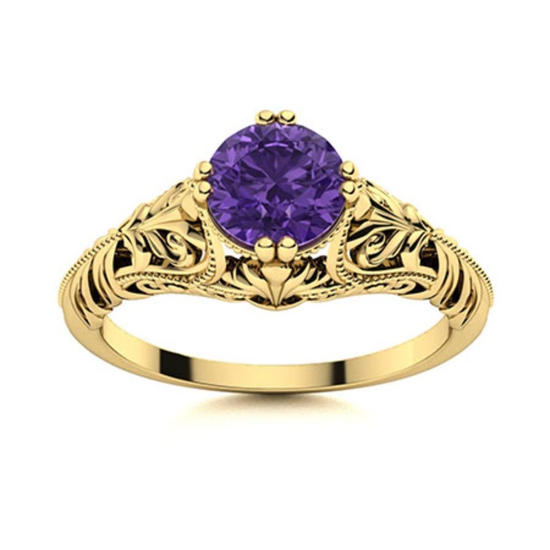 Natural Amethyst 925 Sterling Silver Sister February Solitaire Promise Ring