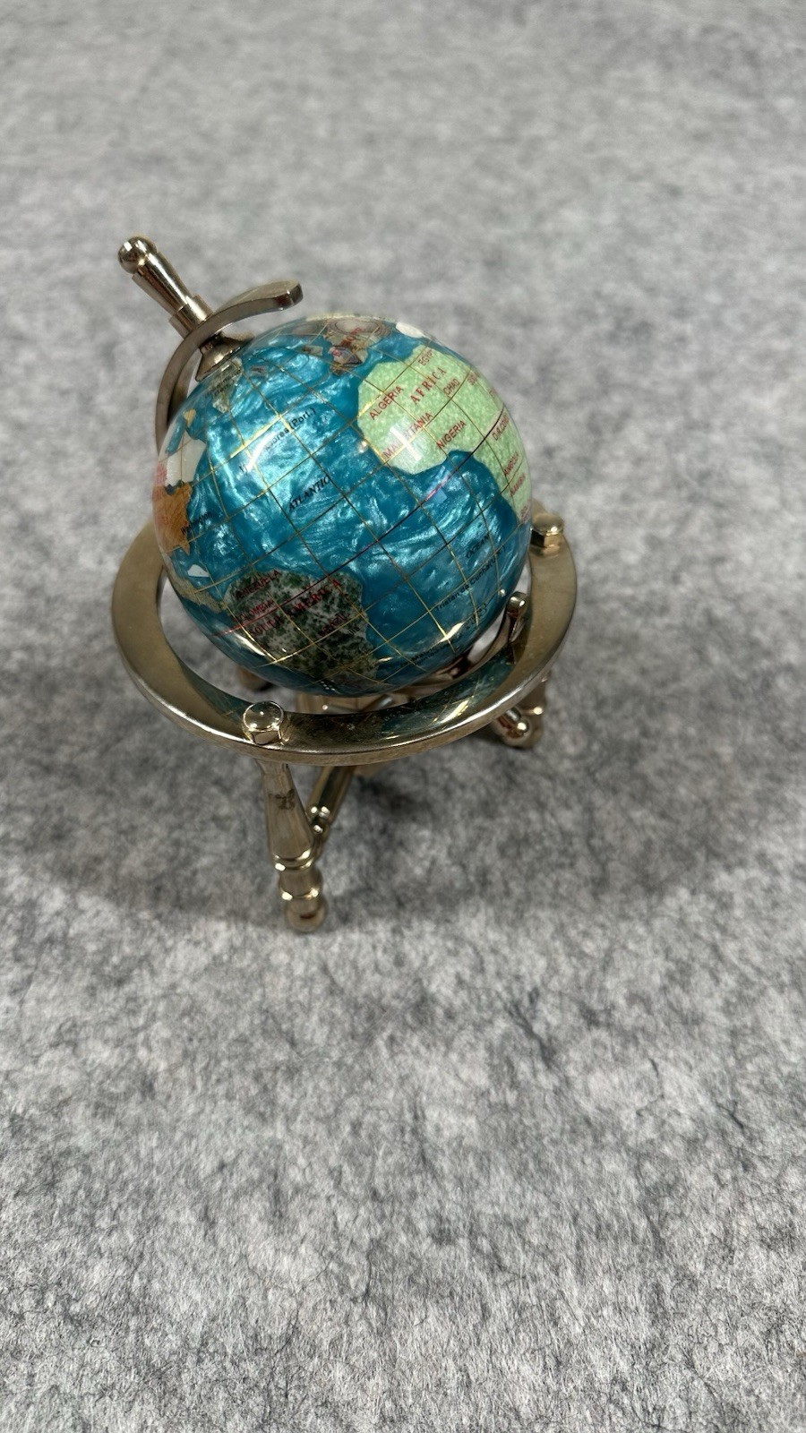Multicolor Rotating Desktop Globe w Silver Tone Metal Holder