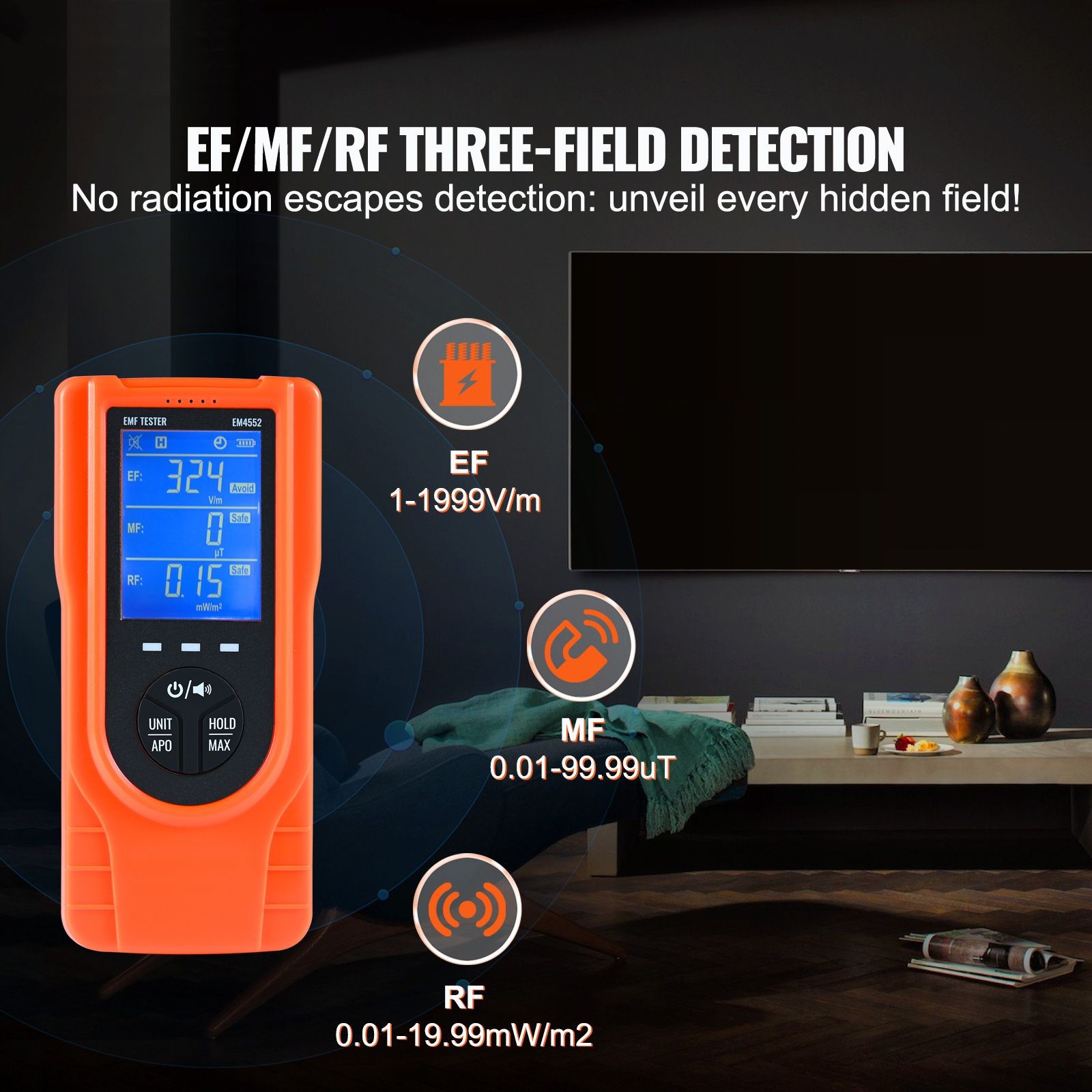 3-in-1 EMF Meter, 5Hz - 3.5GHz, Handheld Rechargeable Electromagnetic