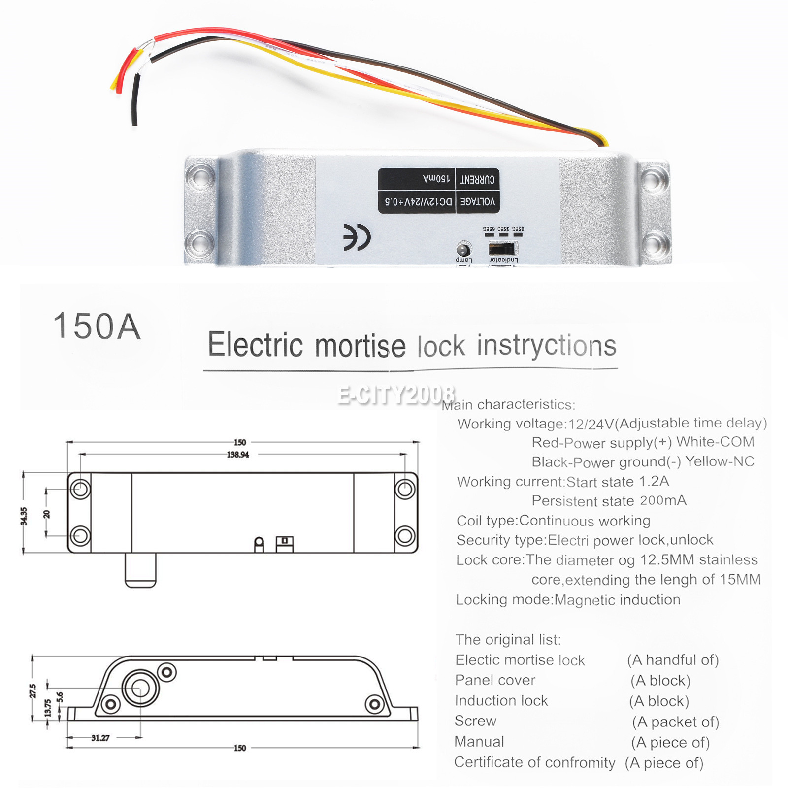 Electric Drop Bolt Lock Security System Fail-Safe Control Easy To Install DC12V