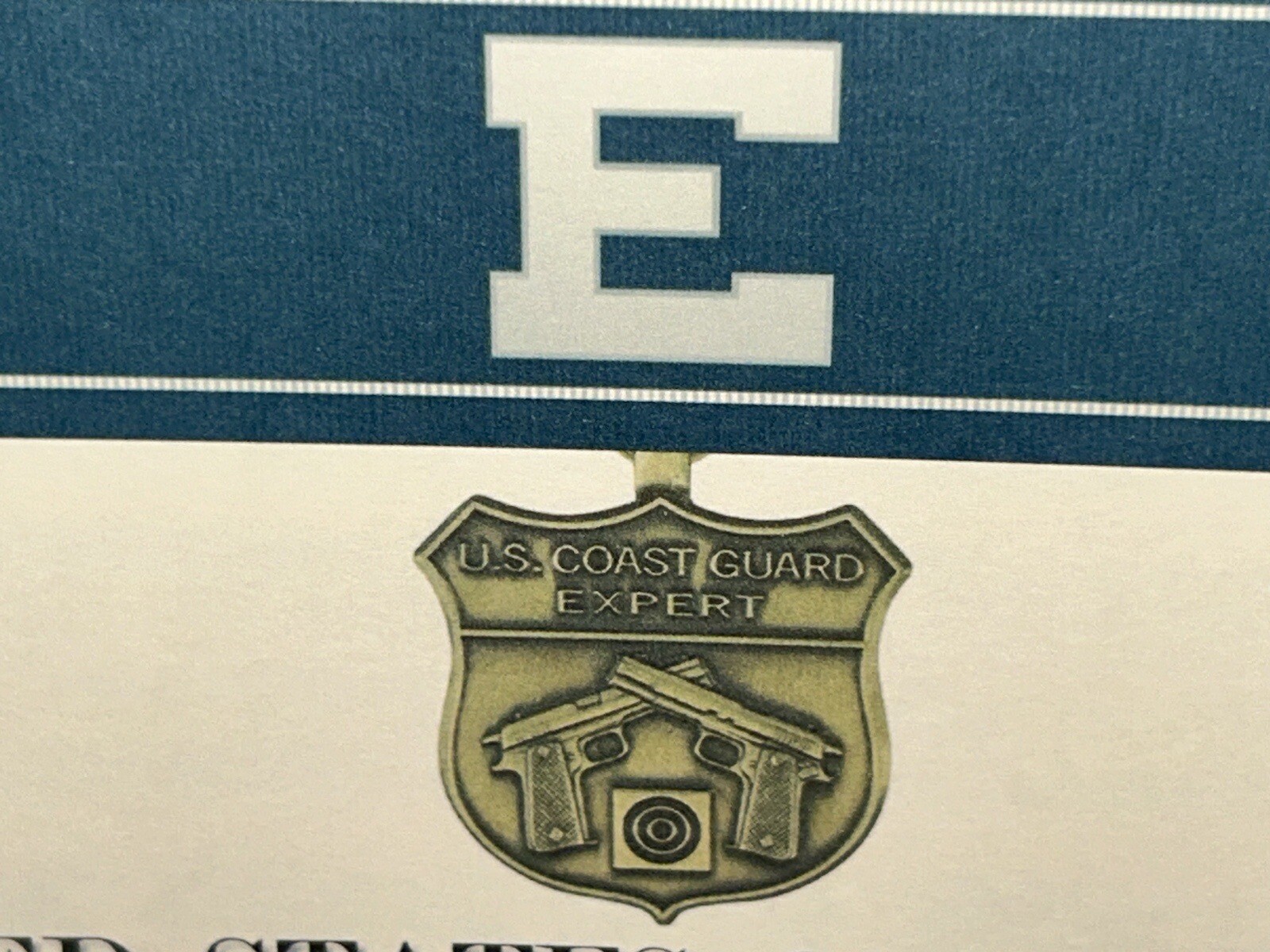 COAST GUARD - EXPERT PISTOL MEDAL COMMEMORATIVE CERTIFICATE ~ W/PRINTING TYPE-1