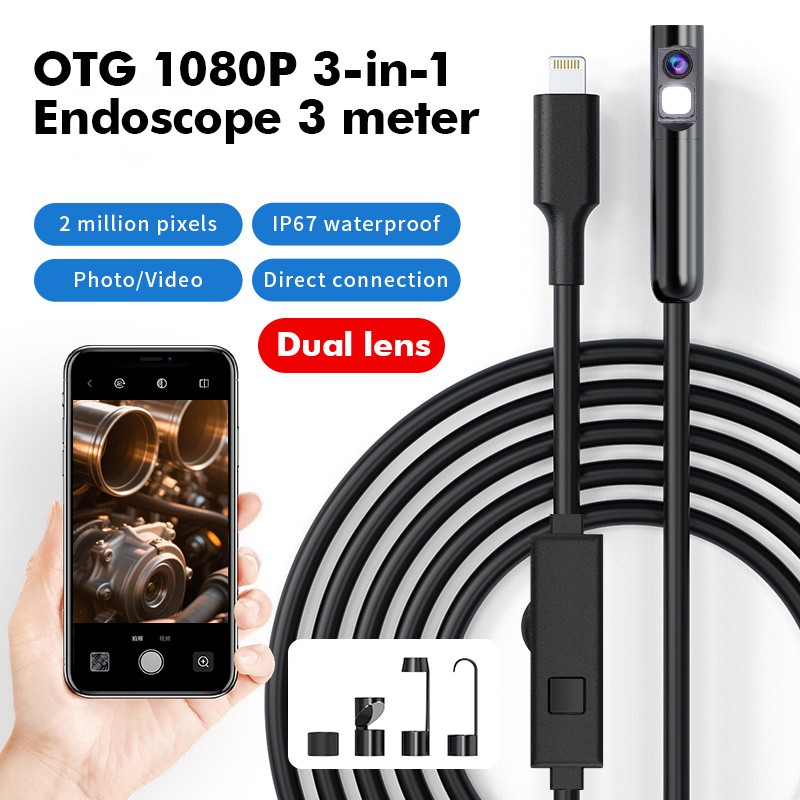 8 Adjustable LED Dual Lens 3M Waterproof Pipe Inspection Endoscope
