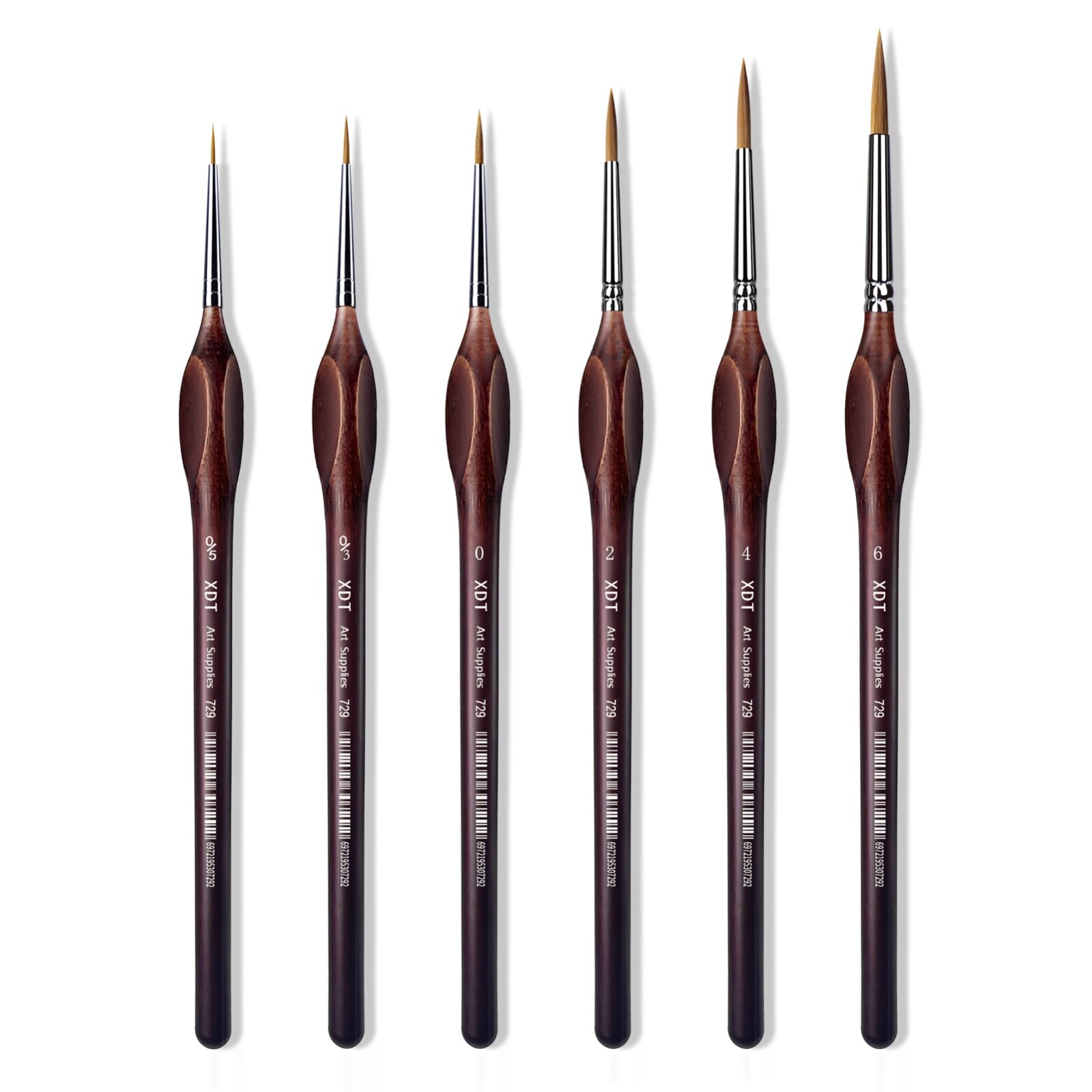 XDT#729 Micro Fine Tip Art Brush Set 6Pc #5/0#3/0#0#2#4#6 Nail Model Craft