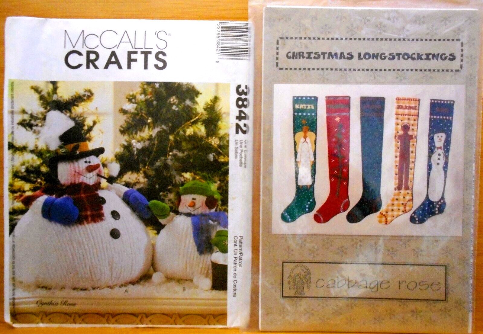 2 New Christmas Patterns McCalls 3843 Snowmen-Cabbage Rose-Stockings FF Uncut