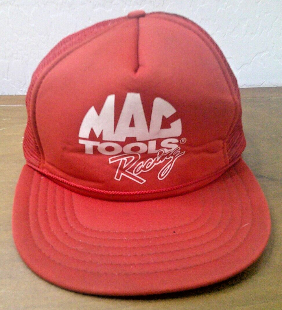 Vintage! Mac Tools Racing Mesh Ball Cap Hat ~Red & White ~Trucker Hat ~Snap Back