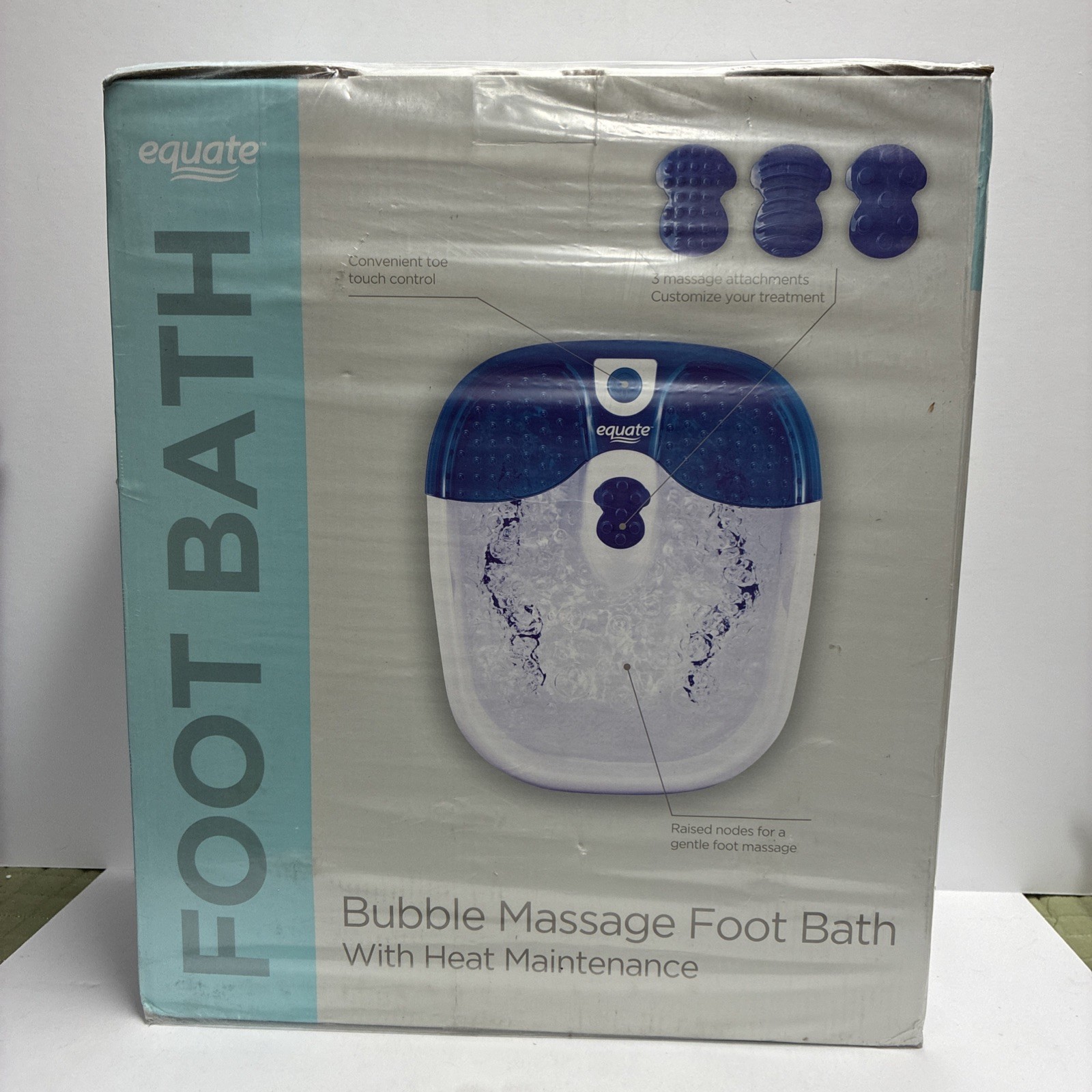 Equate Bubble Massage Foot Bath, Heat, Toe-Touch Control, 3 Attachments