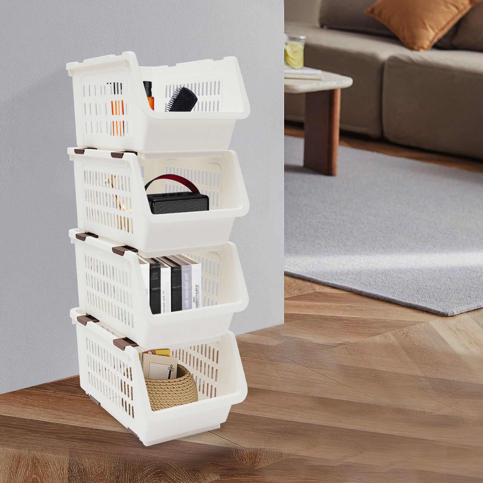 4 PCS Stacking Storage Baskets, Stackable Organizer Baskets