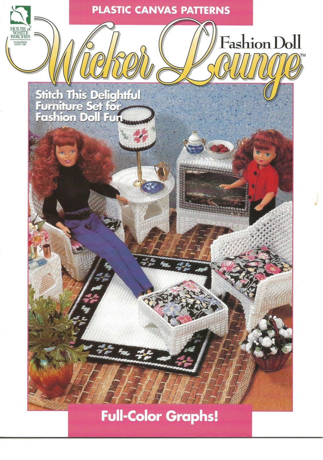 Fashion Doll Wicker Lounge Barbie Chair Table Furniture Rug TV Ottoman BOOK