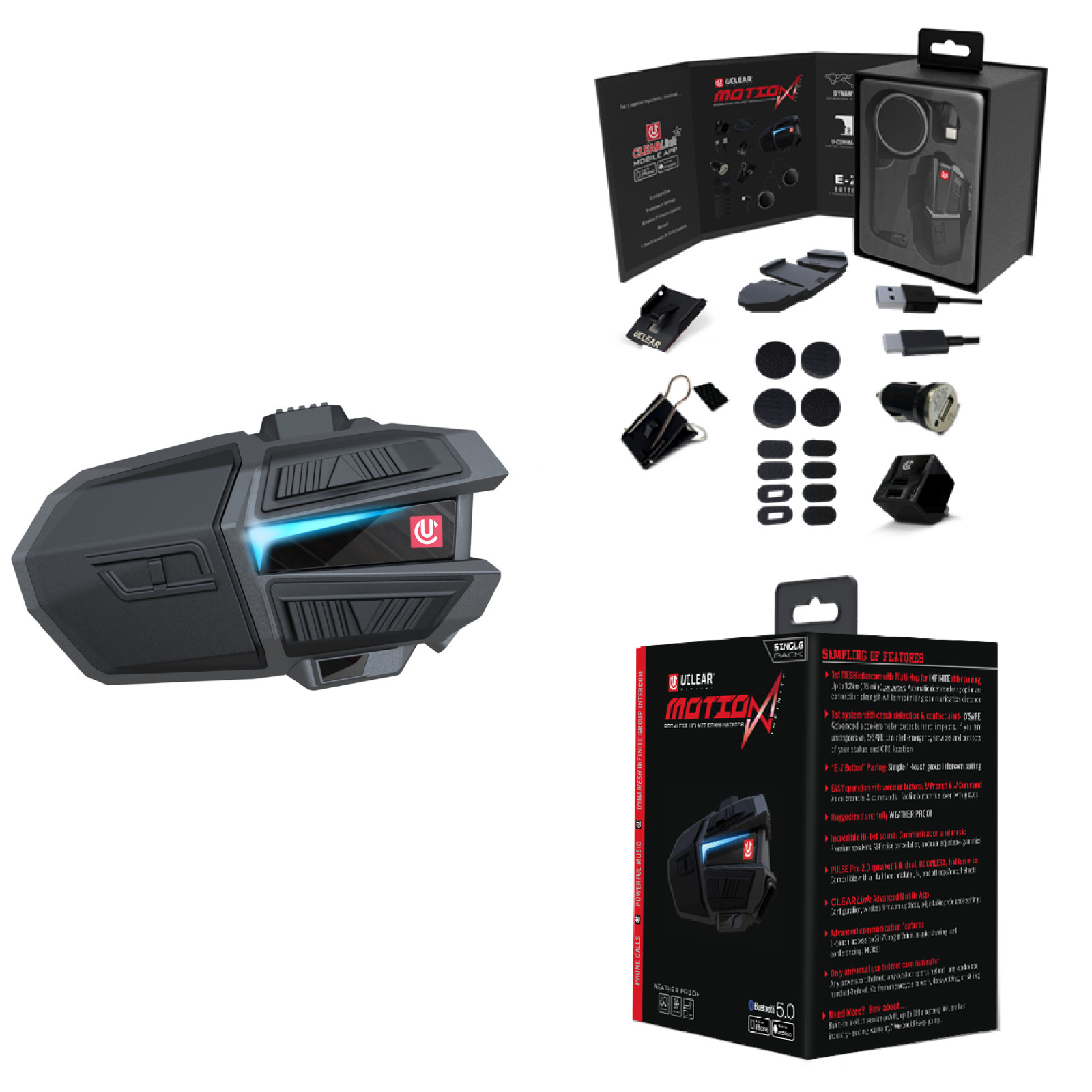 New UClear Motion Infinity Comm Kit Single Helmet Communicator Radio Headset